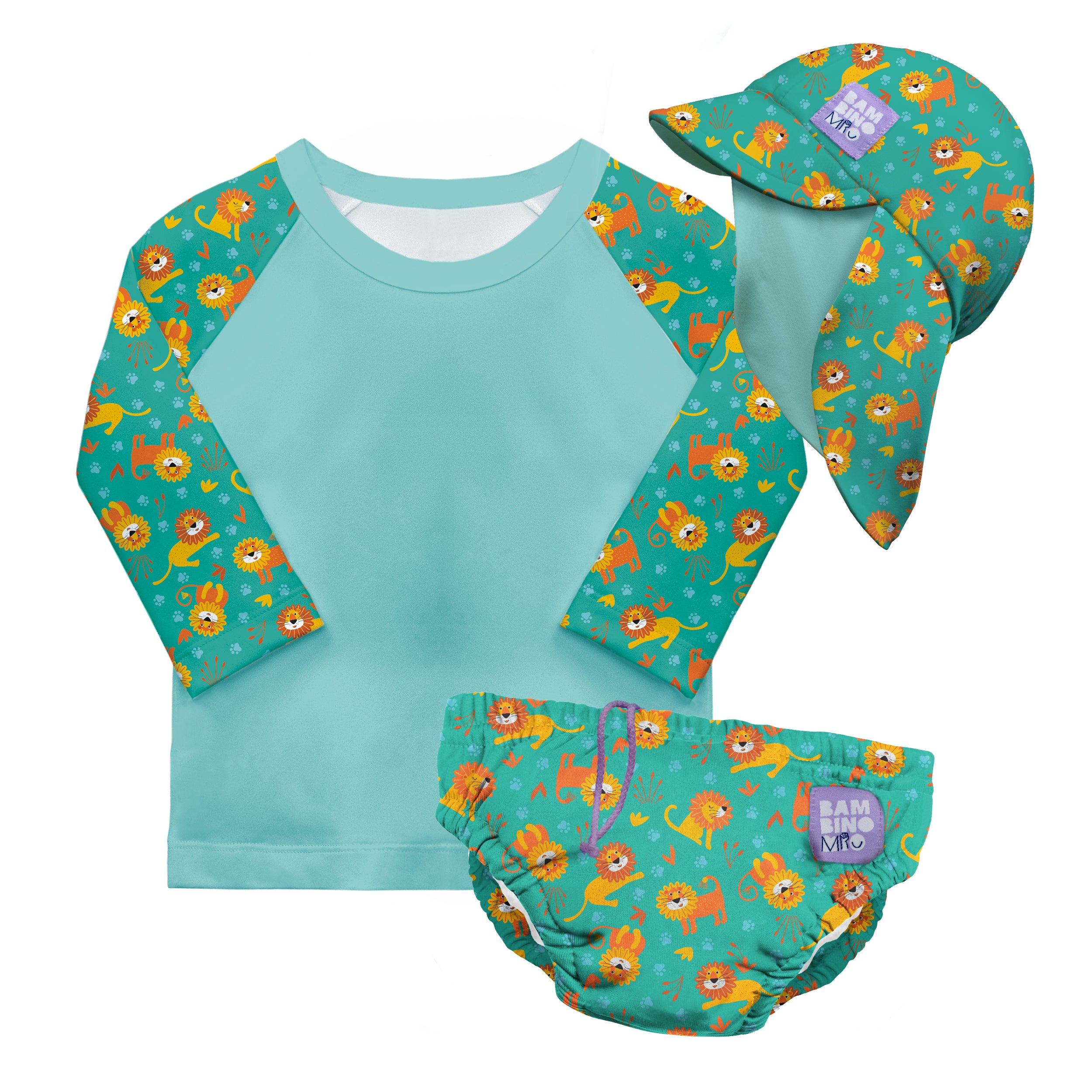 3 Piece Baby Swim Set with Swim Nappy, Swim top and Swim Hat in Cool Cats - NEW! - Bambino Mio (UK)