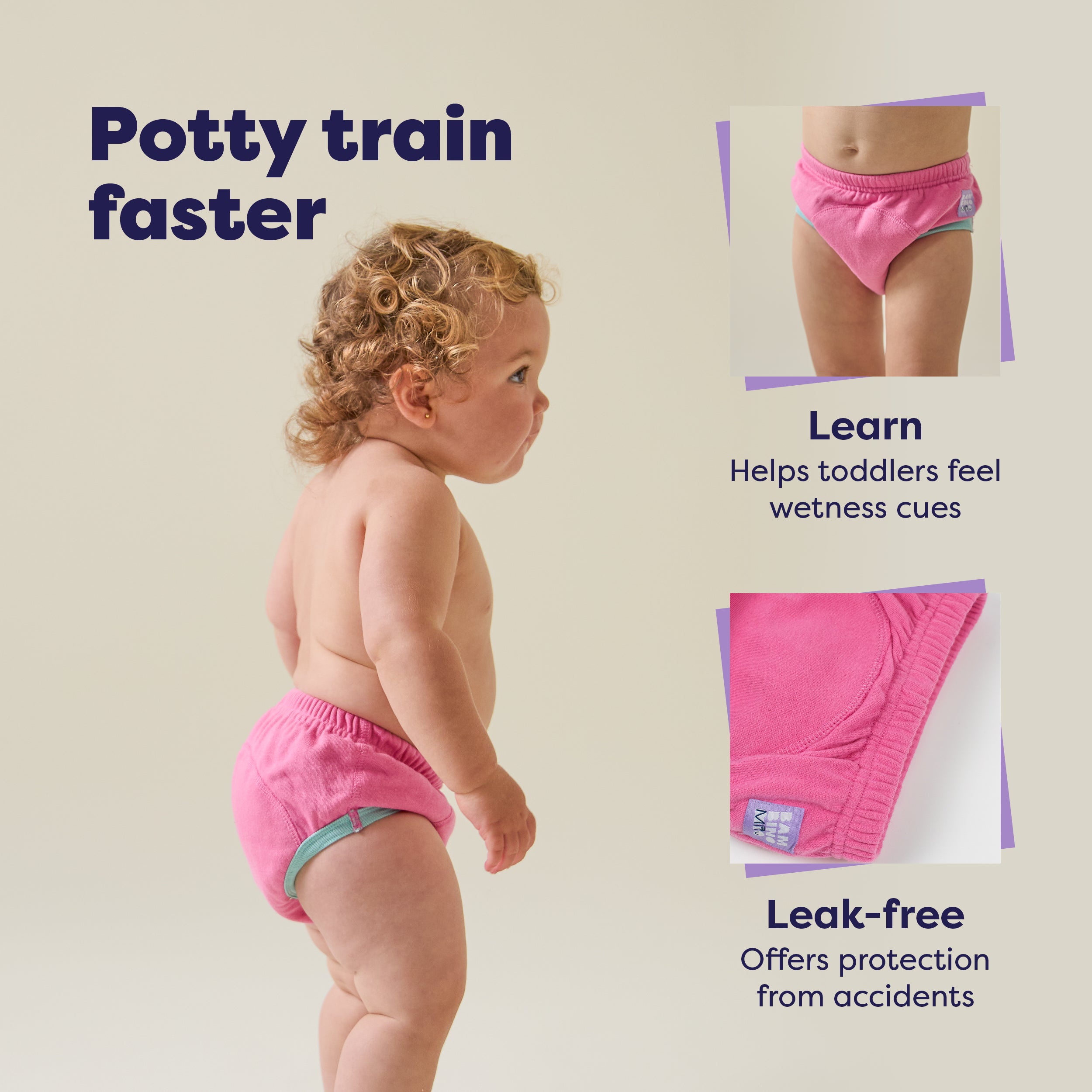 NEW: 3 Pack Reusable Potty Training Pants in Pink - Elite Design - Bambino Mio (UK)