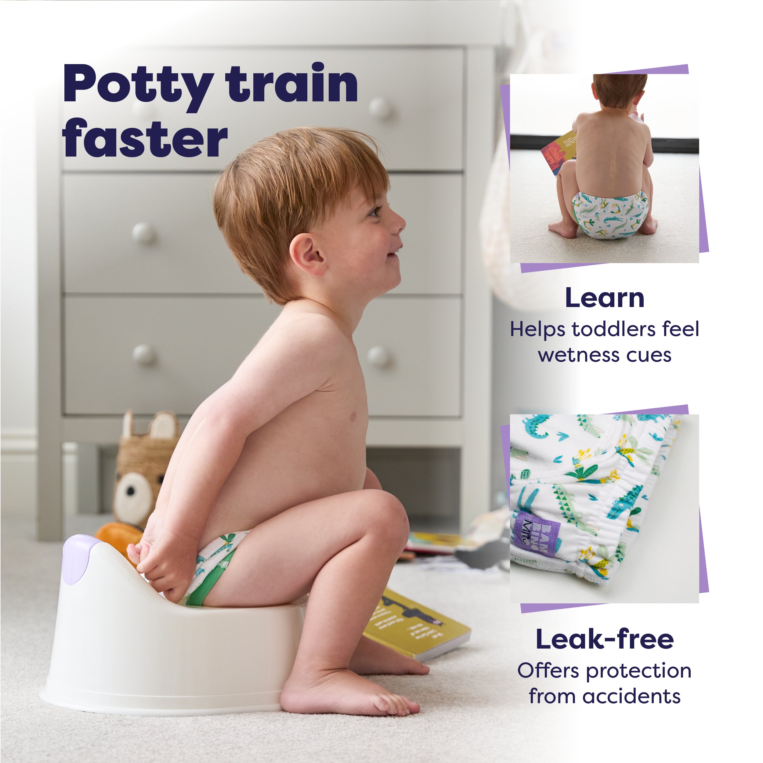 NEW: 3 Pack Reusable Potty Training Pants in Green Jungle - Elite Design - Bambino Mio (UK)