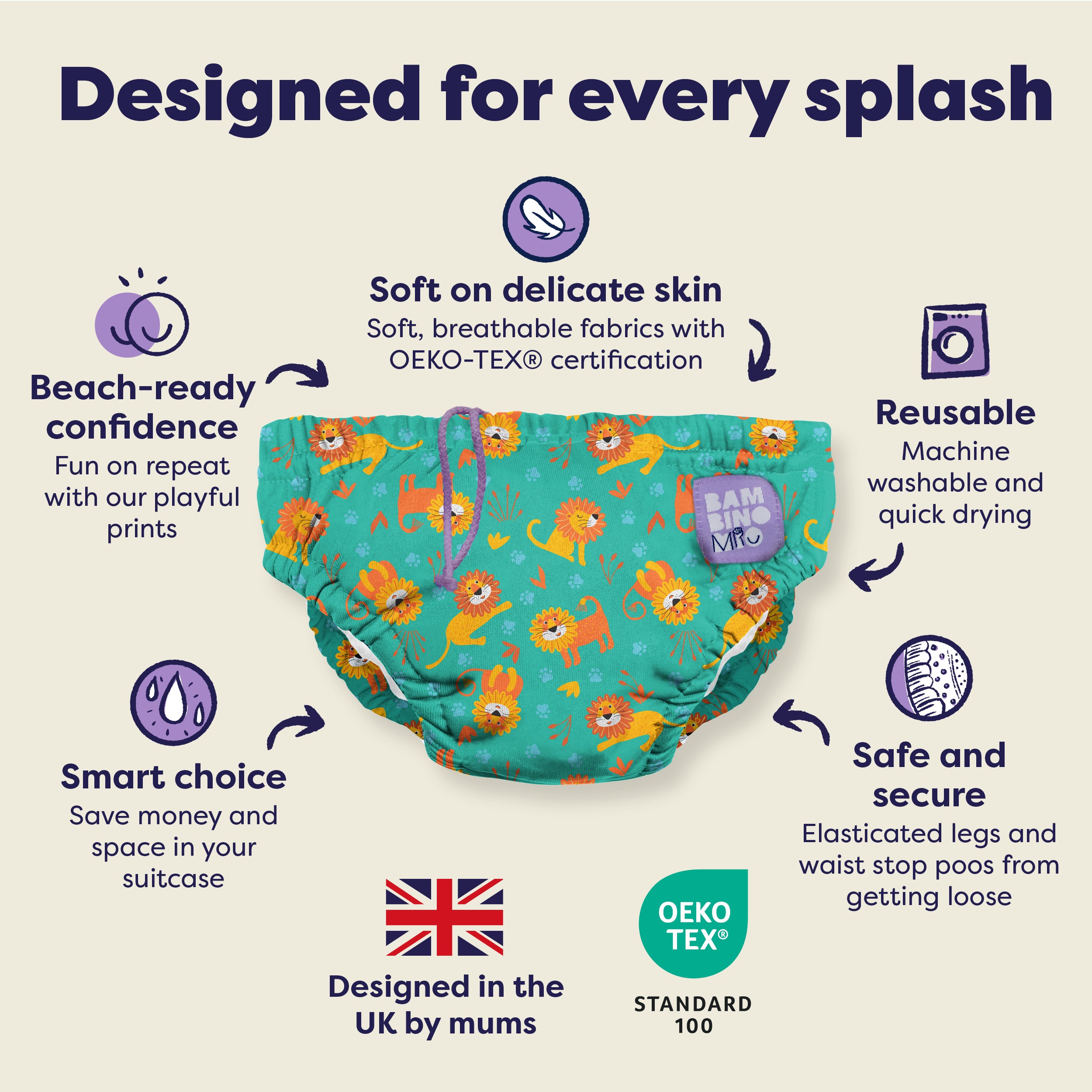 Reusable Swim Nappy in Cool Cats