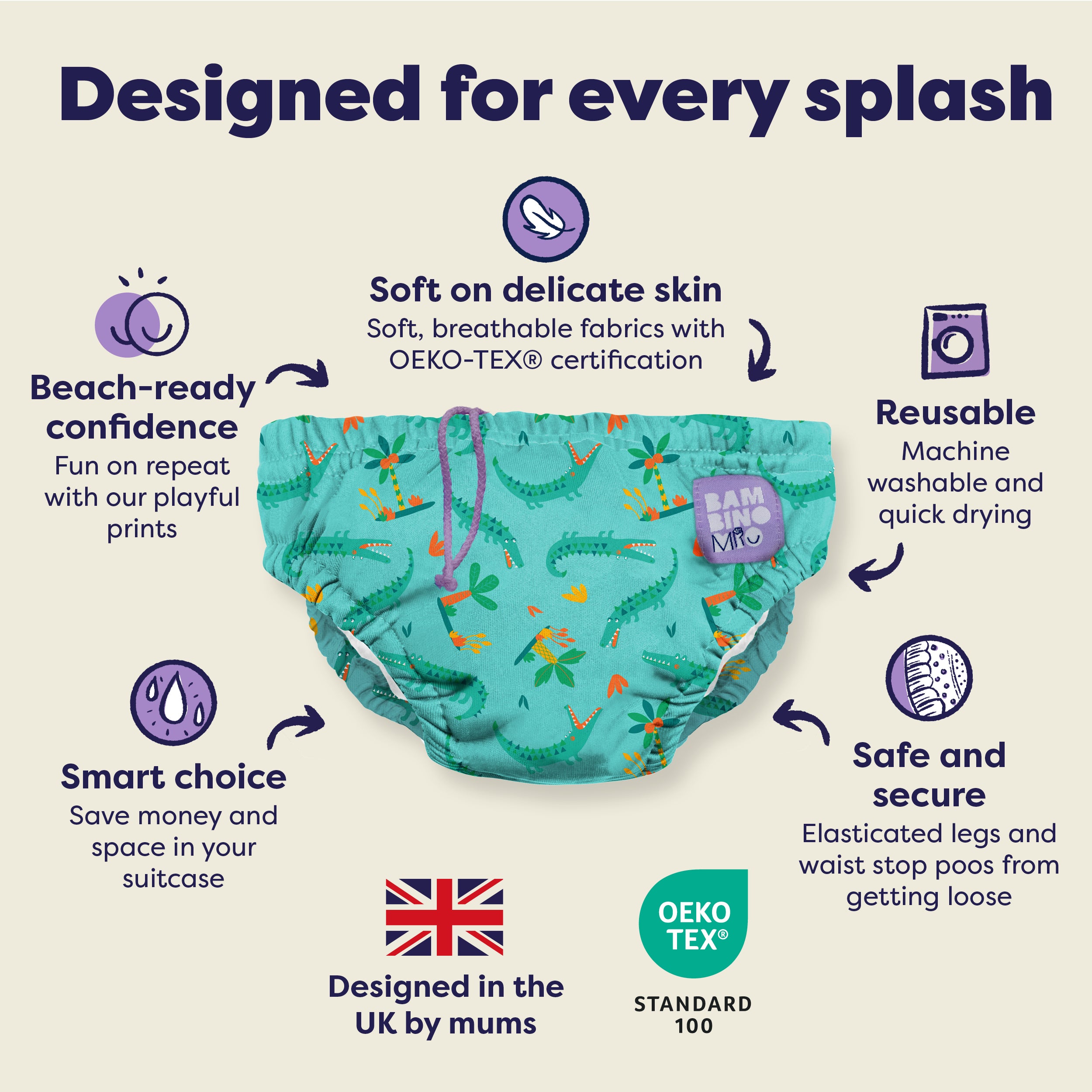 Reusable Swim Nappy in Crafty Croc - Bambino Mio (UK)