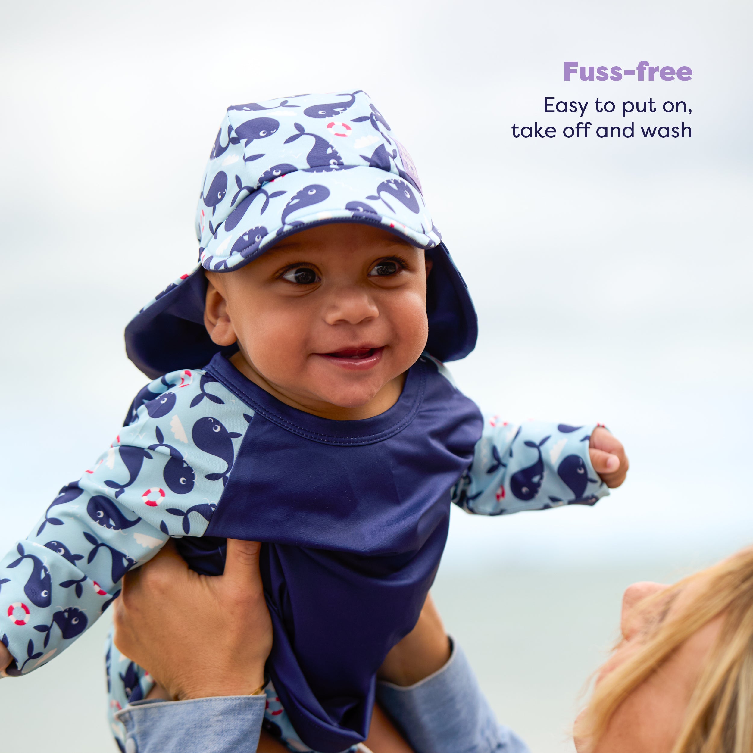 3 Piece Baby Swim Set with Swim Nappy, Swim top and Swim Hat in Blue Whale - Bambino Mio (UK)