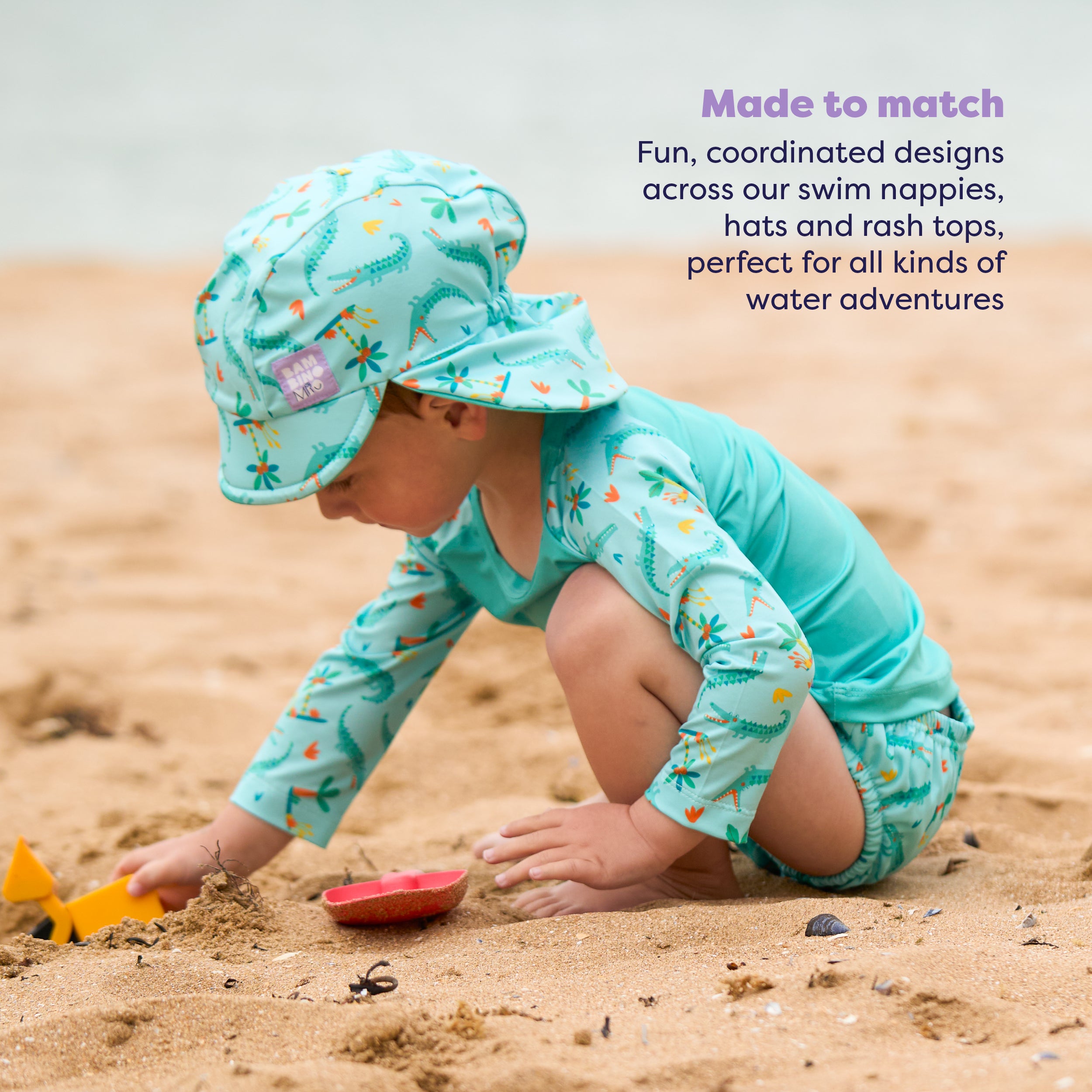 UPF 40+ Reversible Swim Hat for Babies and Toddlers in Crafty Croc - NEW! - Bambino Mio (UK)