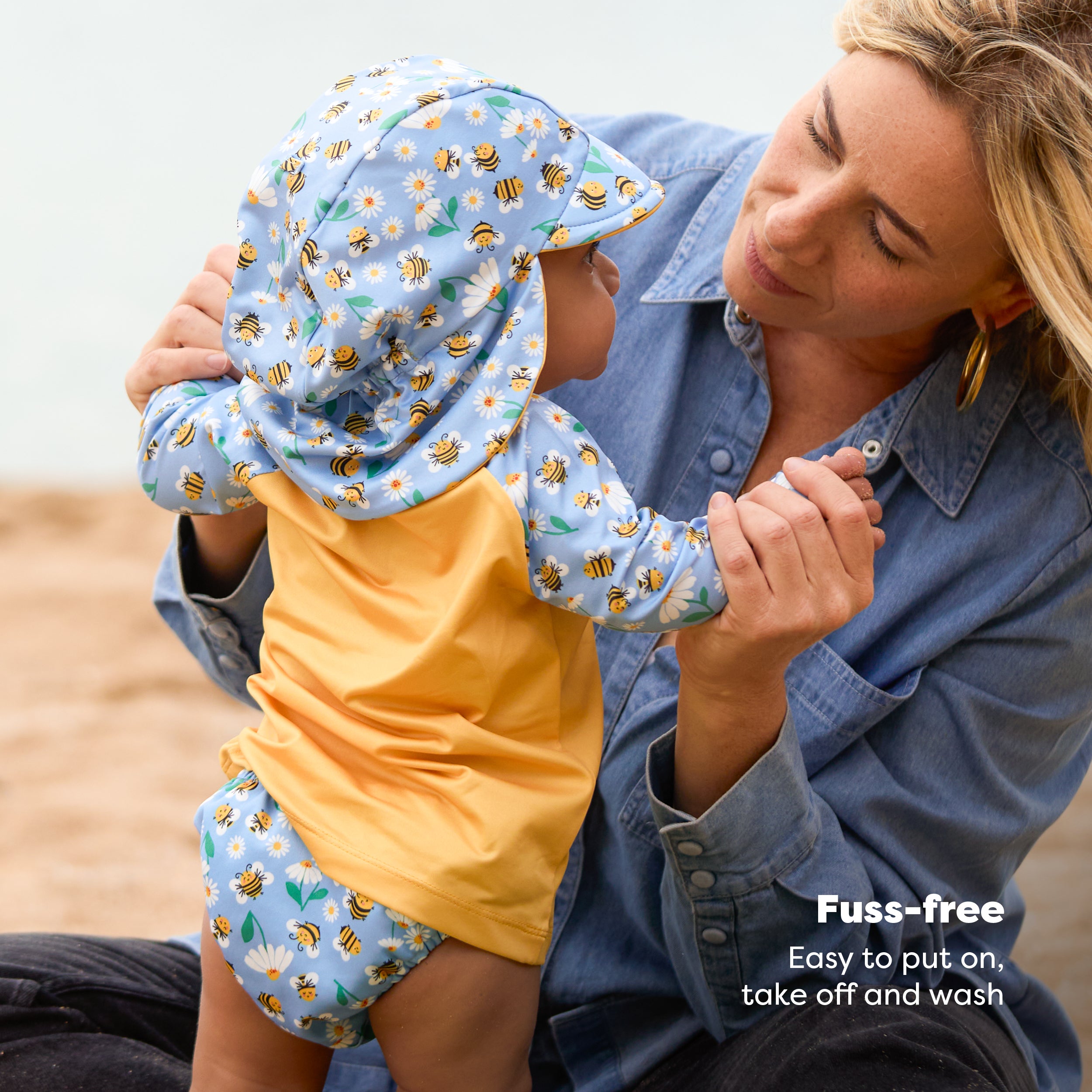 UPF 40+ Reversible Swim Hat for Babies and Toddlers in Busy Bees- NEW! - Bambino Mio (UK)