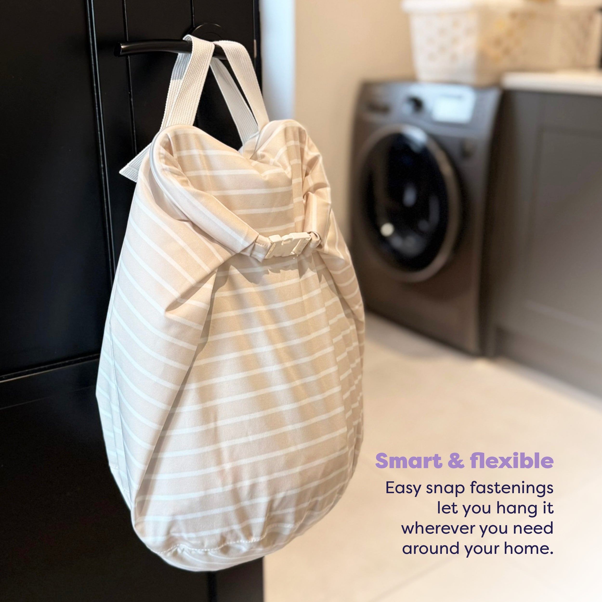 Stay-At-Home Waterproof Wet Nappy Bag in Neutral Stripe - Bambino Mio (UK)