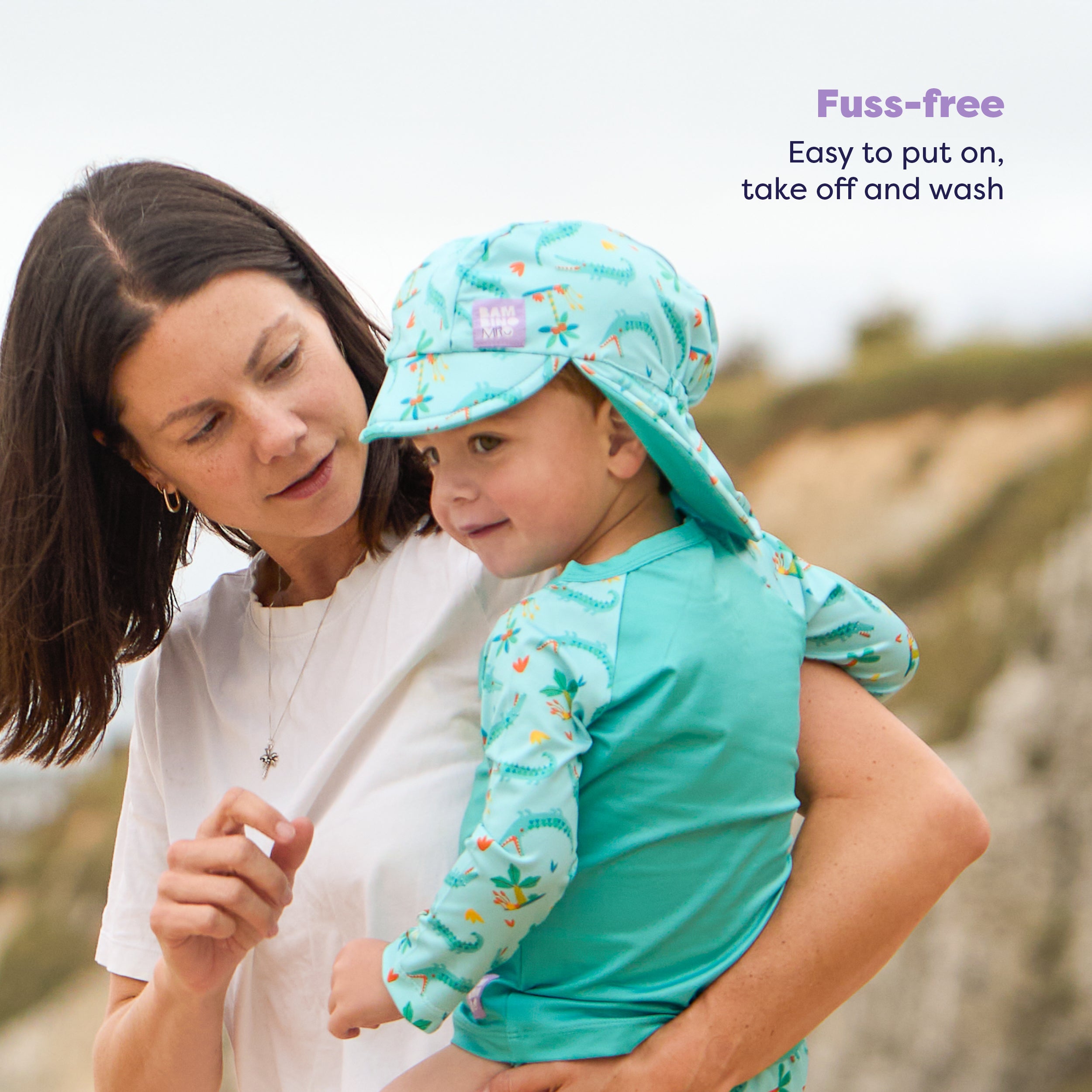 UPF 40+ Reversible Swim Hat for Babies and Toddlers in Crafty Croc - NEW! - Bambino Mio (UK)