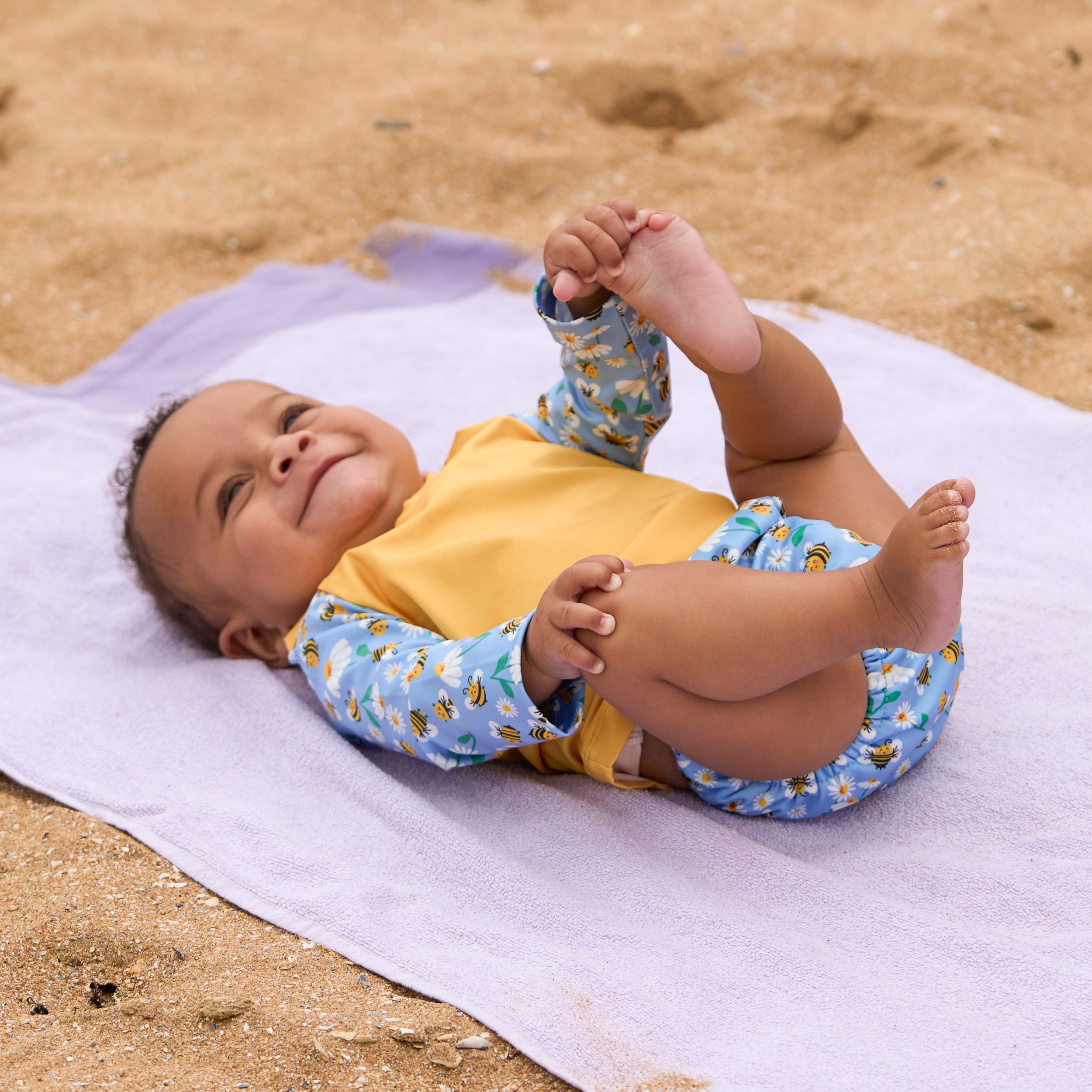 3 Piece Baby Swim Set with Swim Nappy, Swim top and Swim Hat in Busy Bees - NEW! - Bambino Mio (UK)