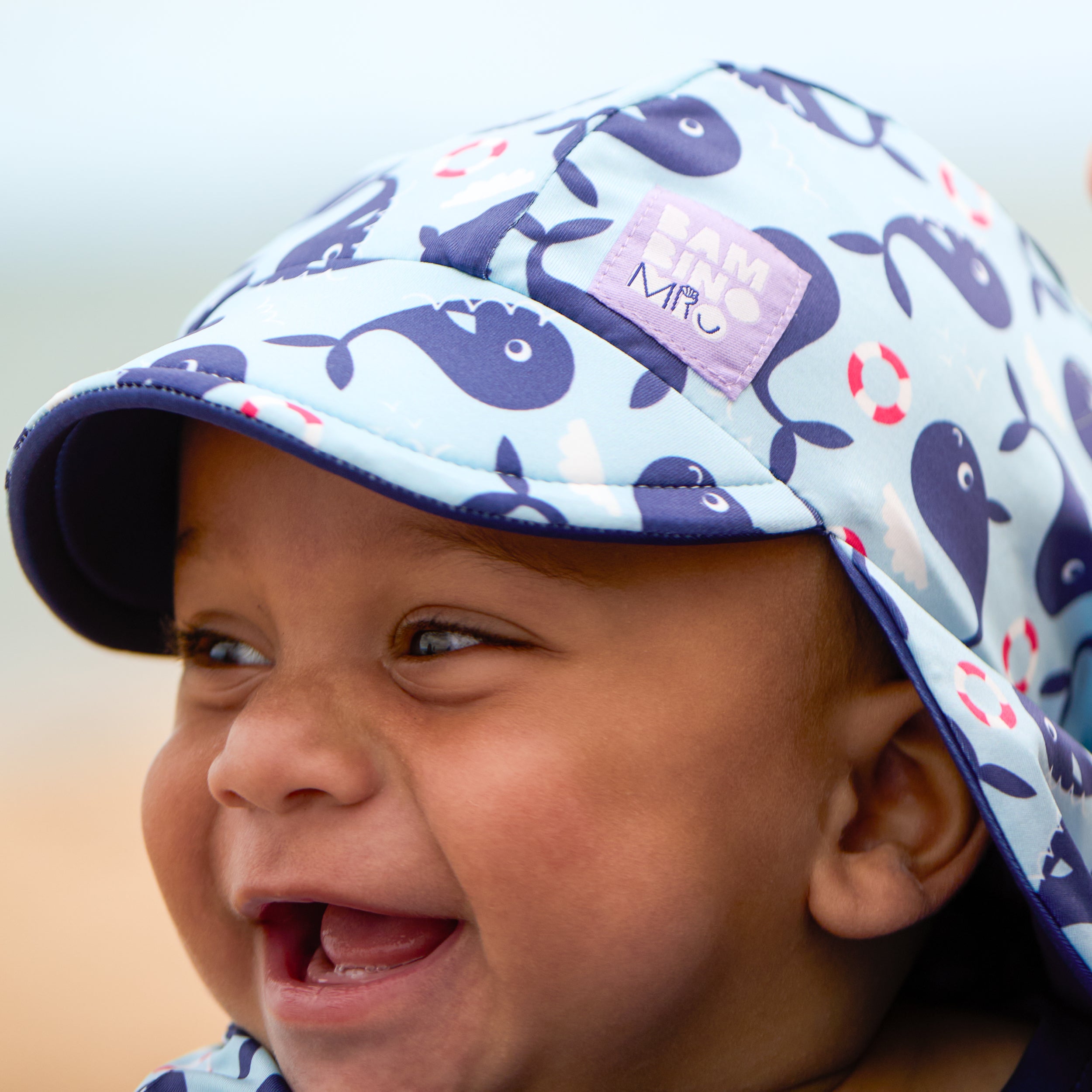UPF 40+ Reversible Swim Hat for Babies and Toddlers in Blue Whale - NEW! - Bambino Mio (UK)