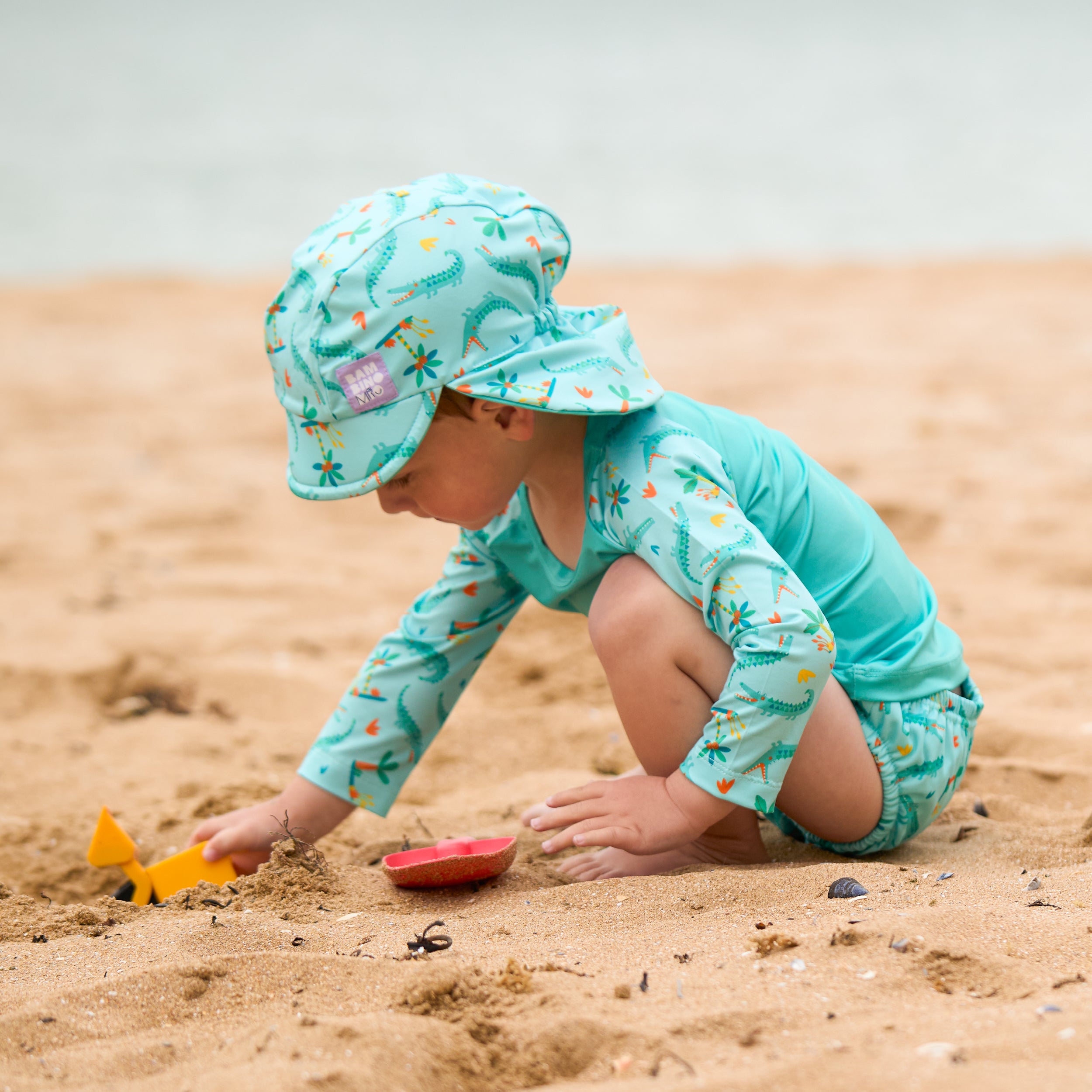 3 Piece Baby Swim Set with Swim Nappy, Swim top and Swim Hat in Crafty Croc- NEW! - Bambino Mio (UK)