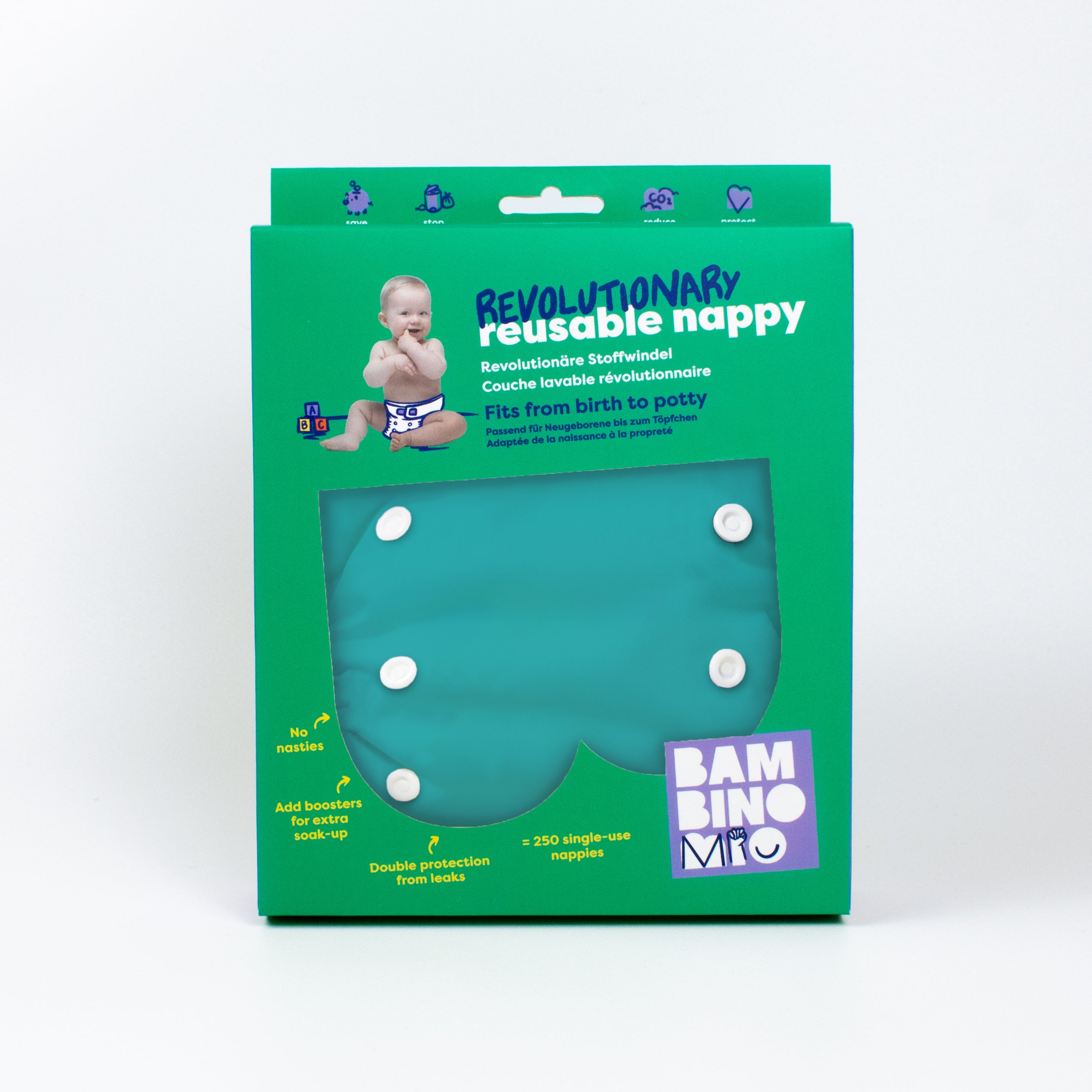 Revolutionary Reusable Nappy in Teal - NEW! - Bambino Mio (UK)