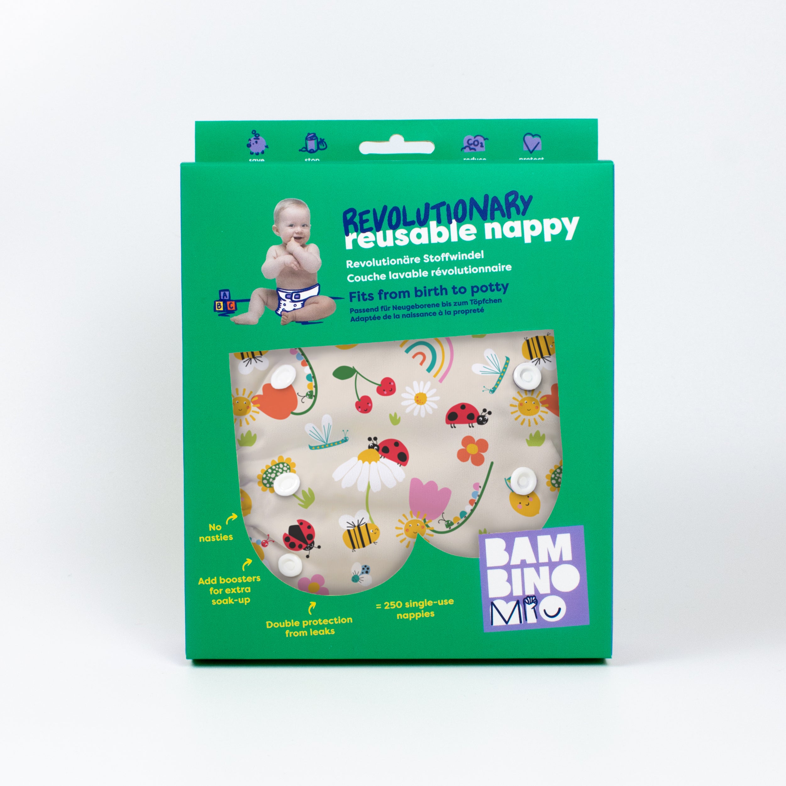Revolutionary Reusable Nappy in Sunshine Friends- NEW! - Bambino Mio (UK)