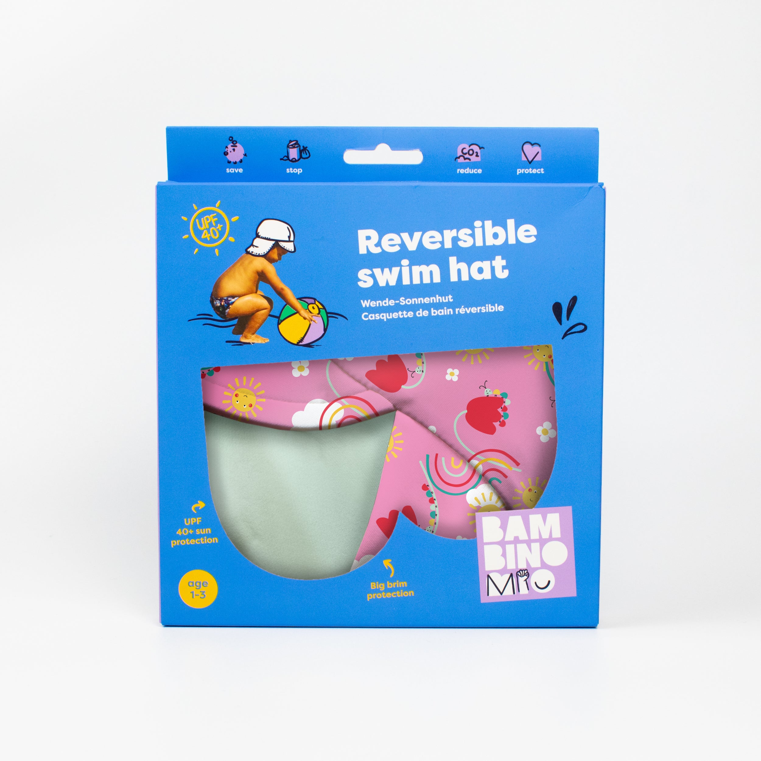 UPF 40+ Reversible Swim Hat for Babies and Toddlers in Happy Days - NEW! - Bambino Mio (UK)