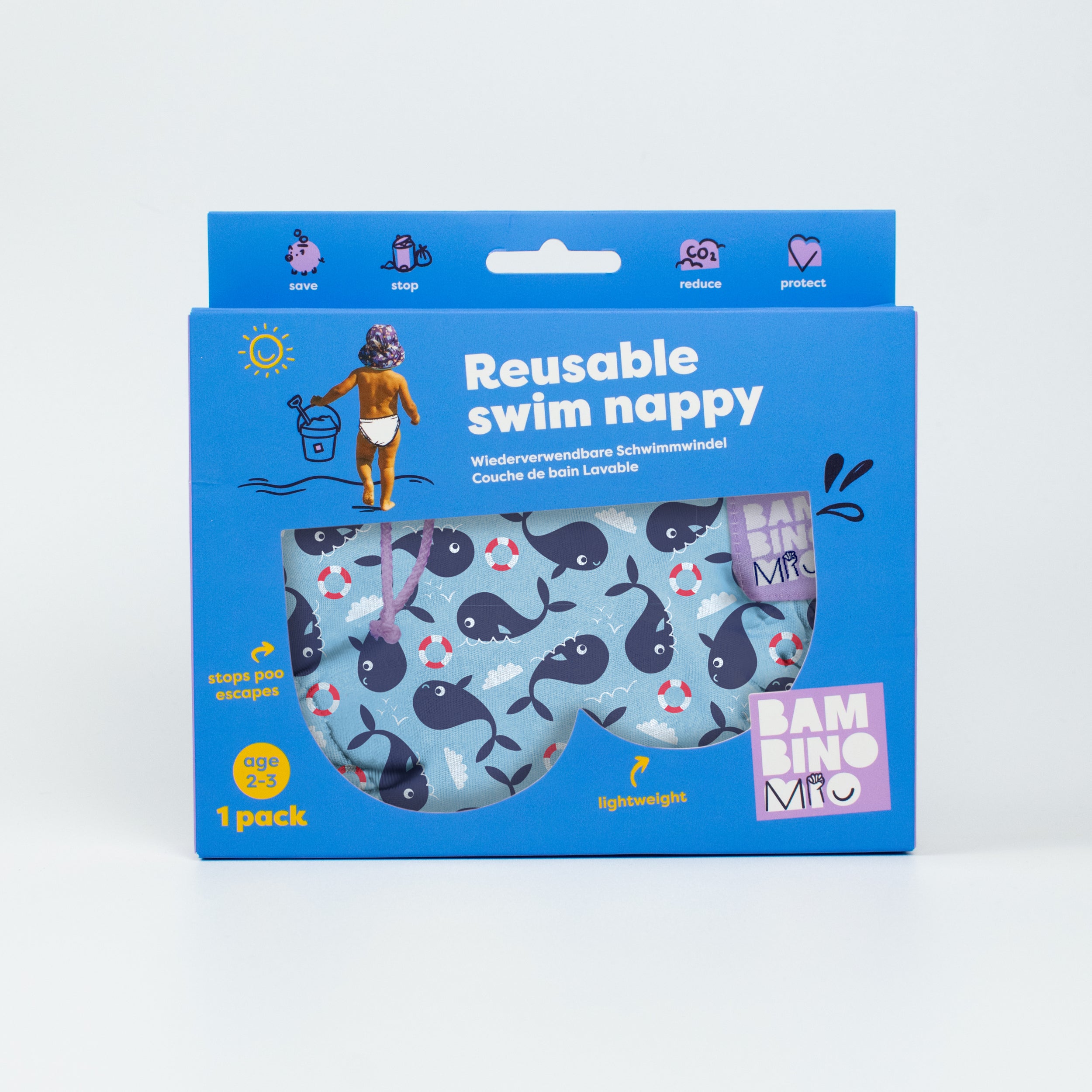 Reusable Swim Nappy in Whale Wharf- NEW! - Bambino Mio (UK)