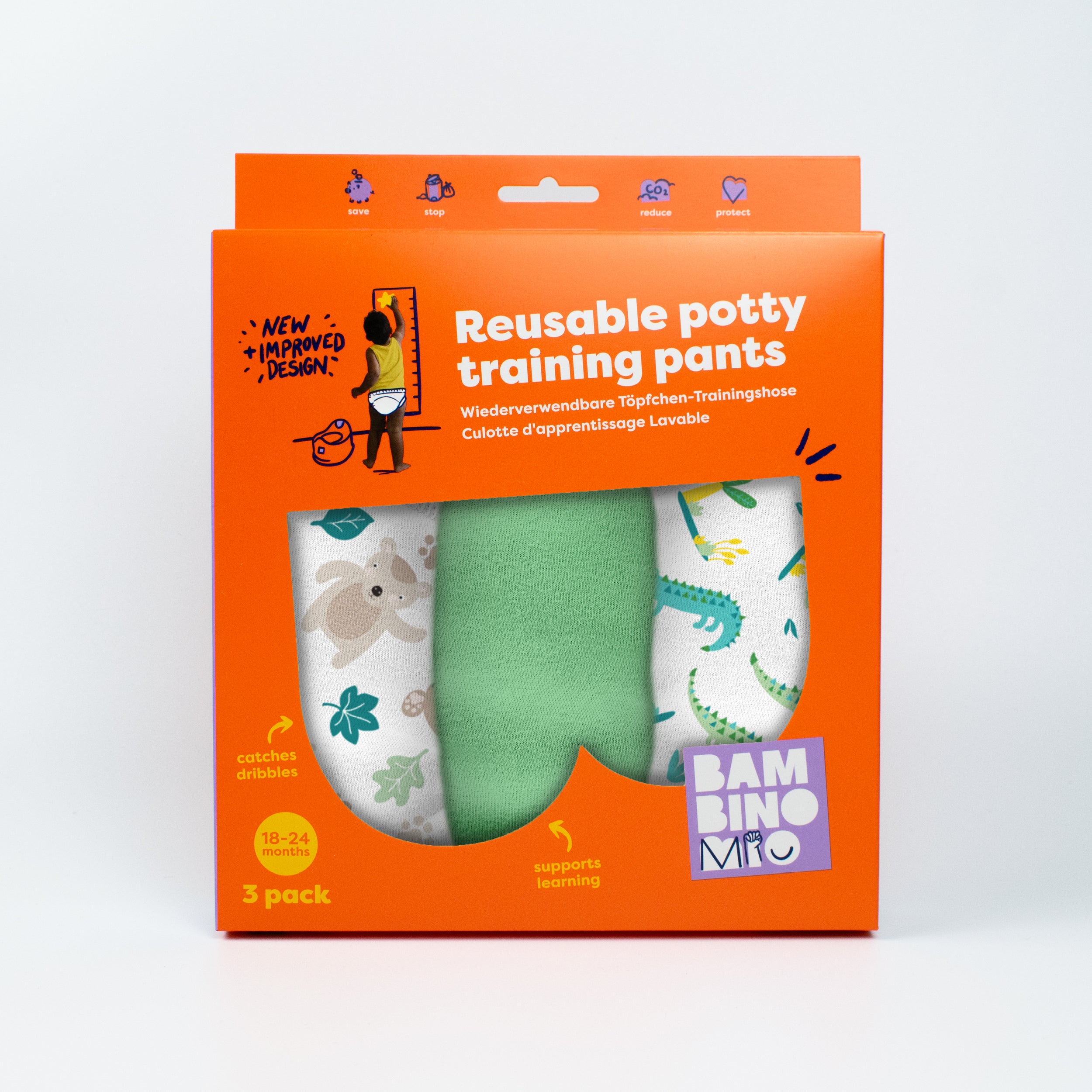Reusable Potty Training Pants 3 Pack in Green Jungle - New and Improved! - Bambino Mio (UK)