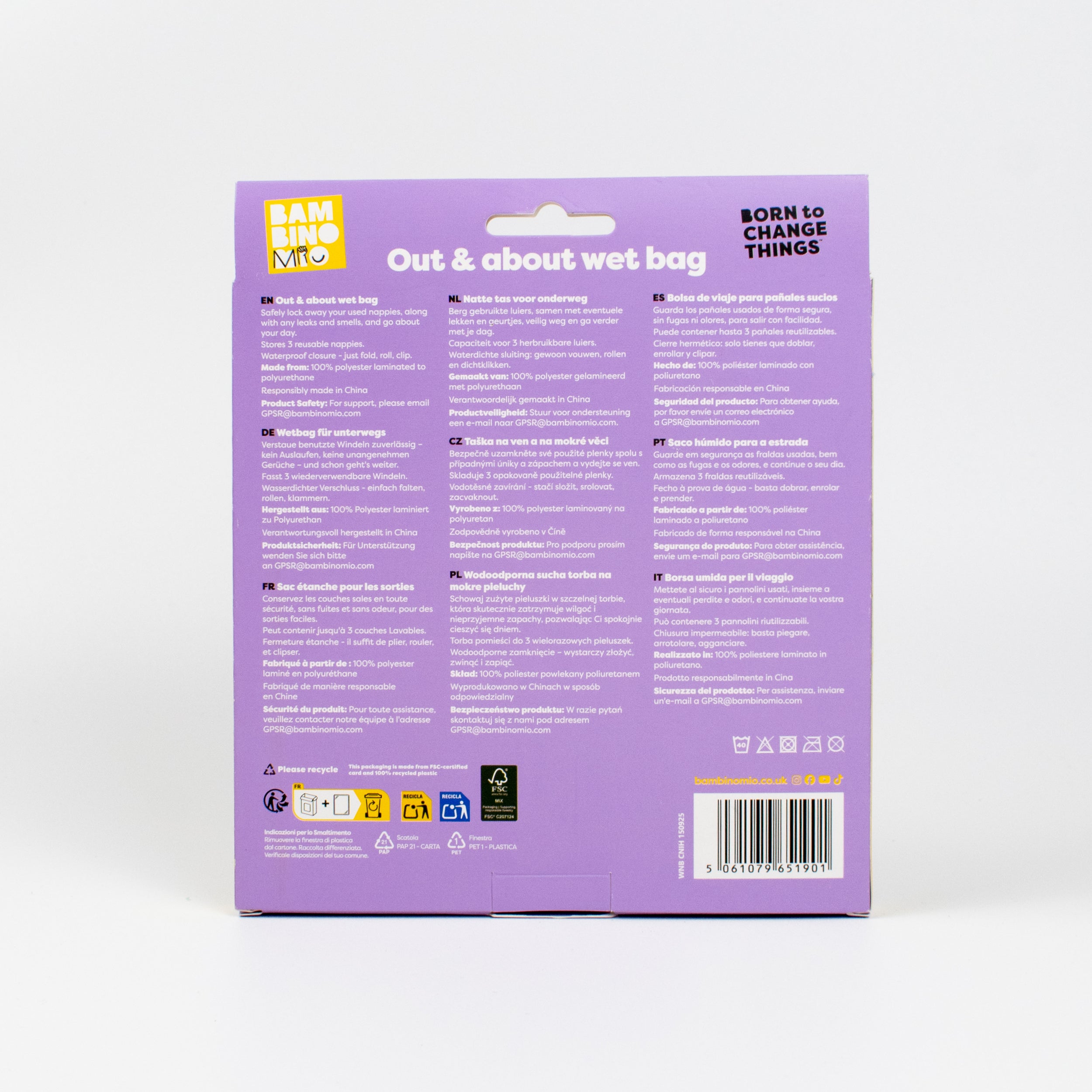 Out and About Waterproof Wet Nappy Bag in Sunshine Friends - Bambino Mio (UK)