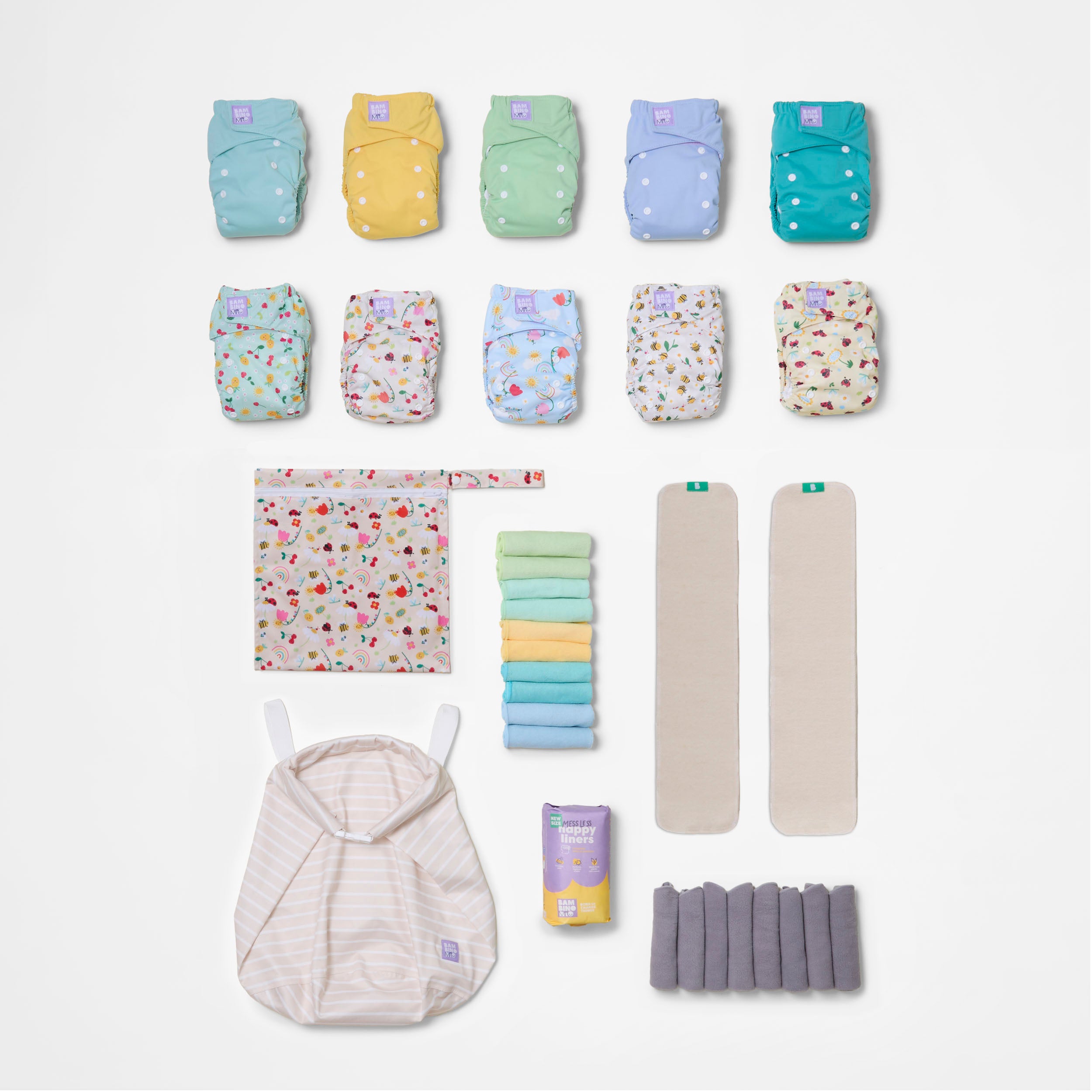 The Essentials Reusable Nappy Bundle in Garden Party + Pastels - Bambino Mio (UK)