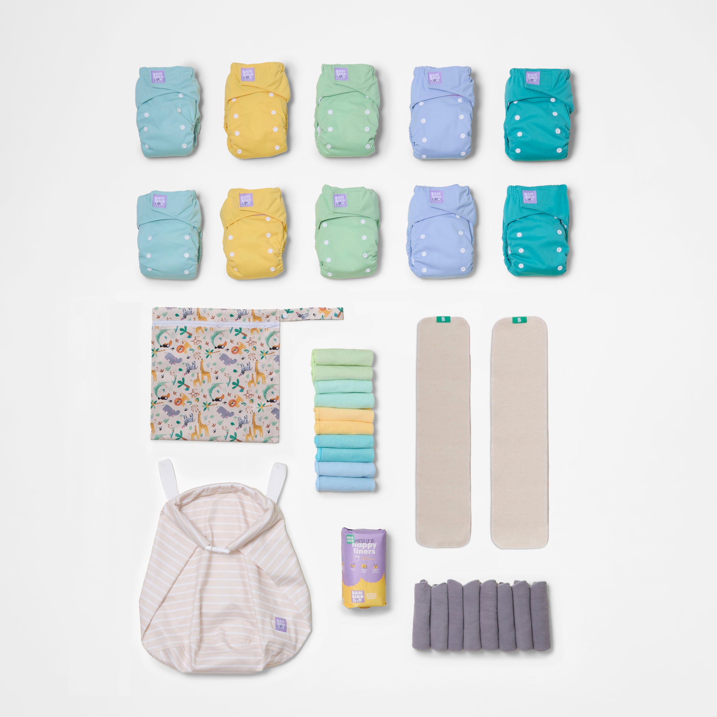 The Essentials Reusable Nappy Bundle in Paintbox Pastels - Bambino Mio (UK)