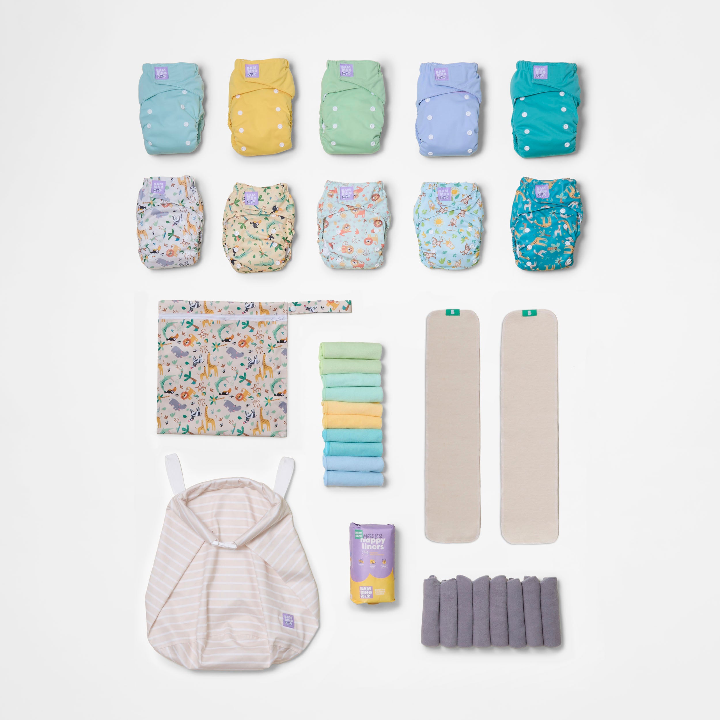 The Essentials Reusable Nappy Bundle in Wild Life + Pastels - Bambino Mio (UK)