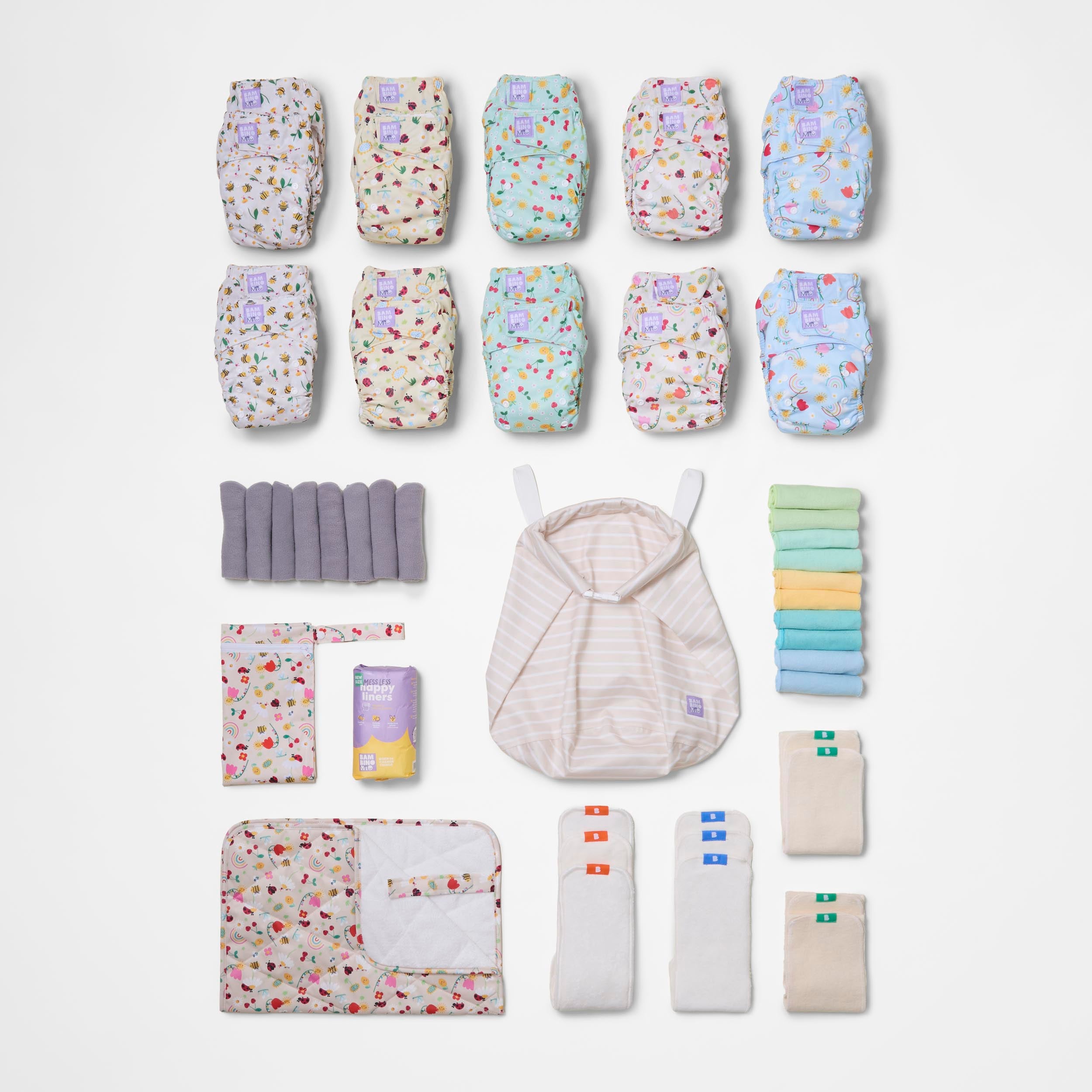 The Everything Reusable Nappy Bundle in Garden Party - Bambino Mio (UK)