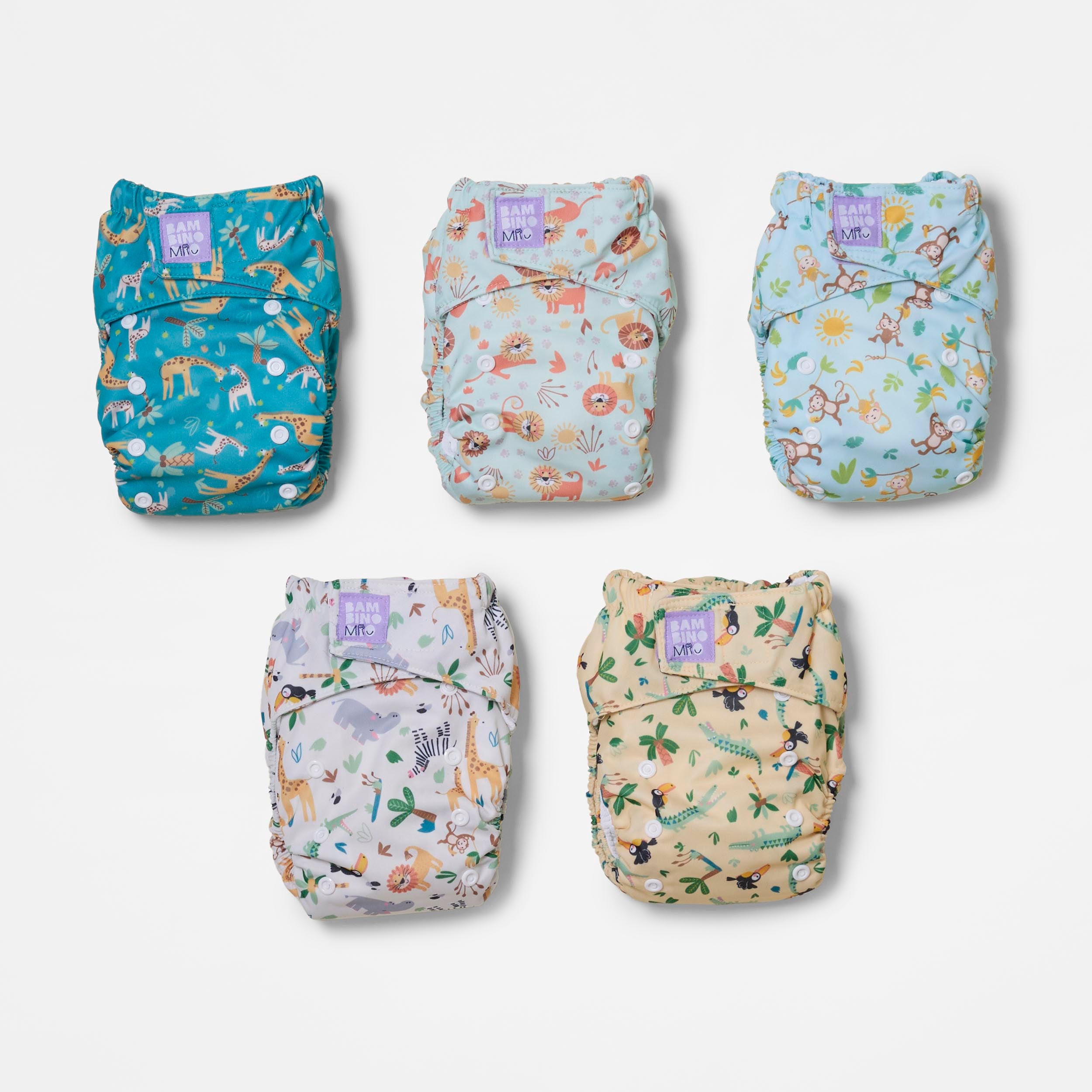 Revolutionary Reusable Nappy Bundle 5 Pack in Wild Life - Bambino Mio (UK)