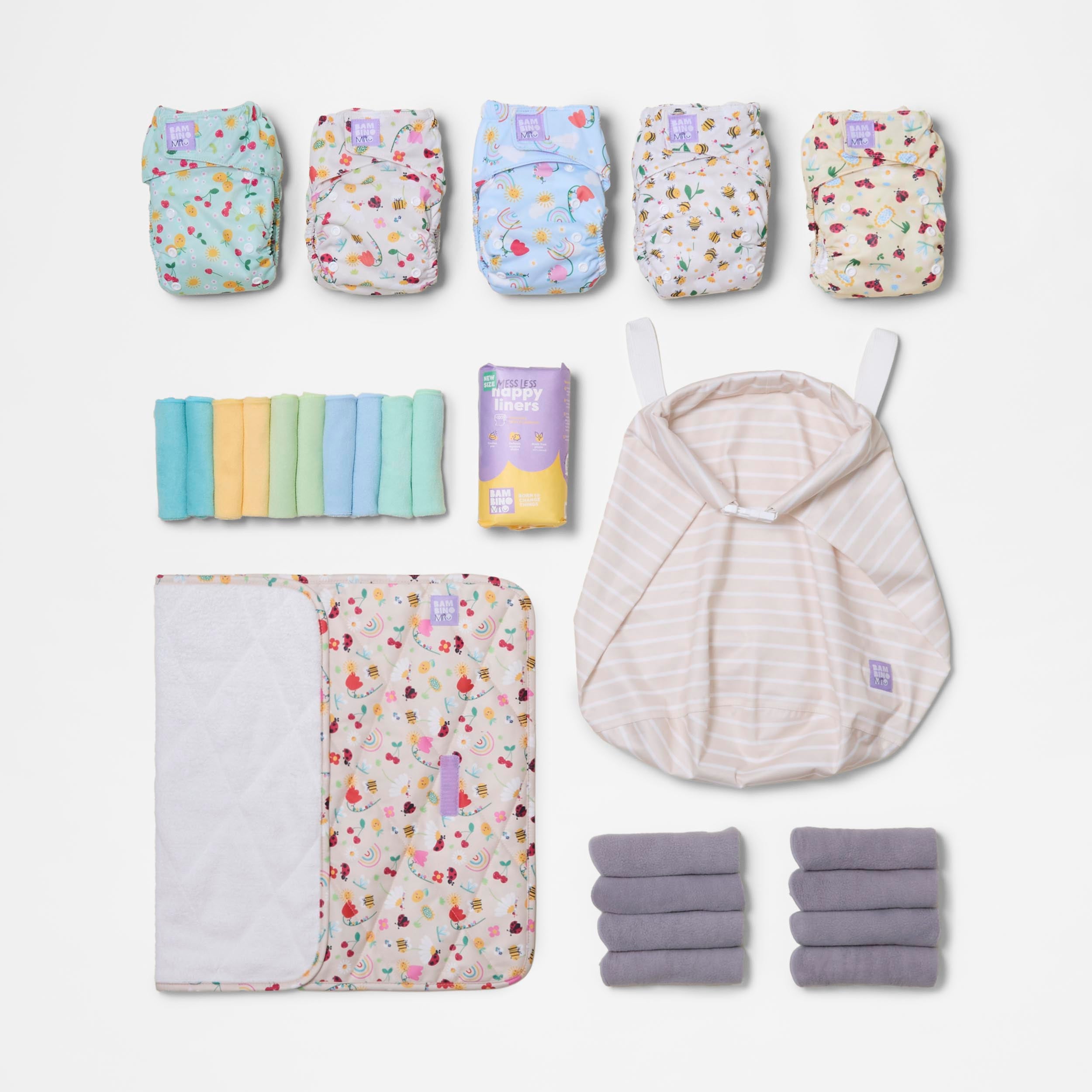 The Newborn Reusable Nappy Starter Bundle in Garden Party - Bambino Mio (UK)