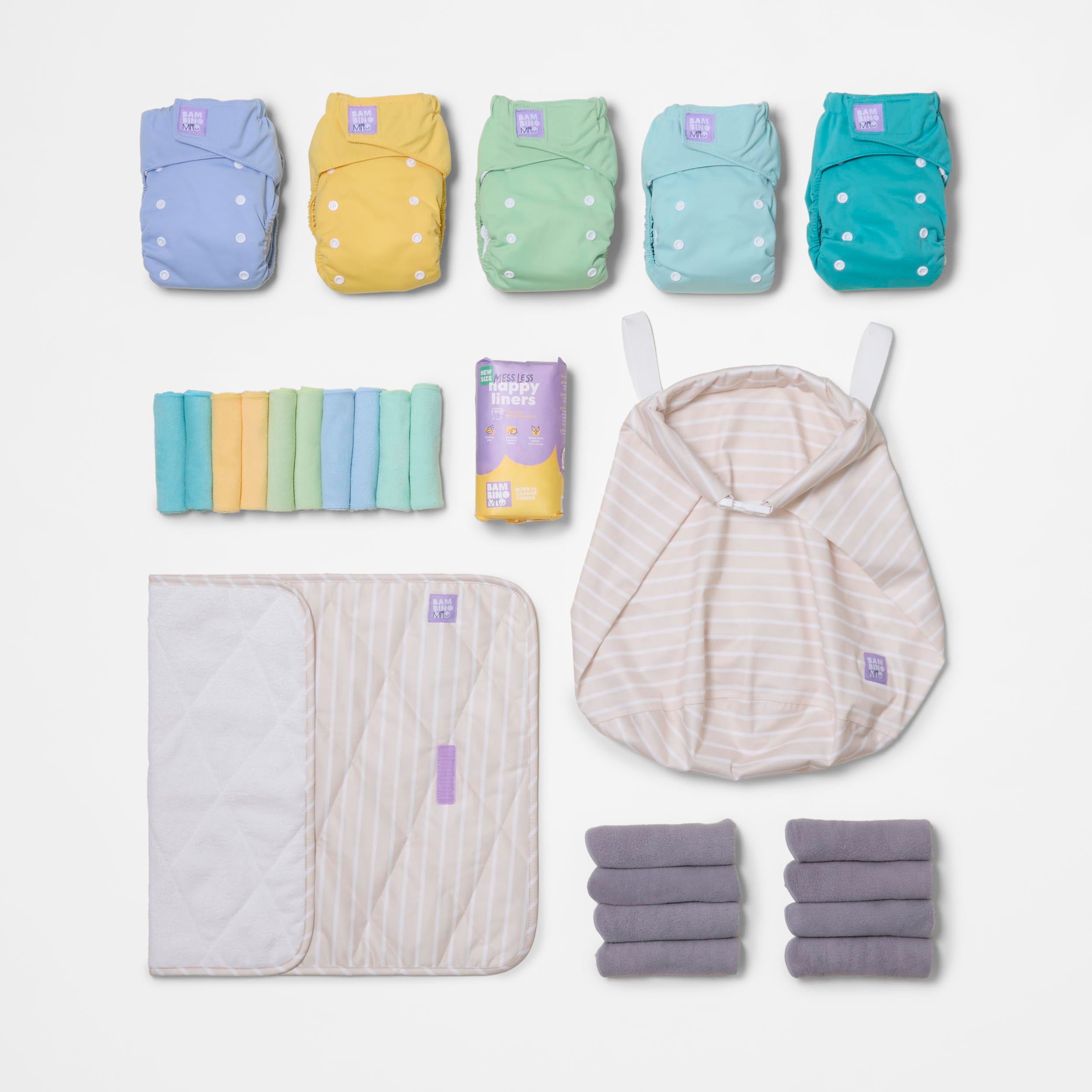 The Newborn Reusable Nappy Starter Bundle in Paintbox Pastels - Bambino Mio (UK)