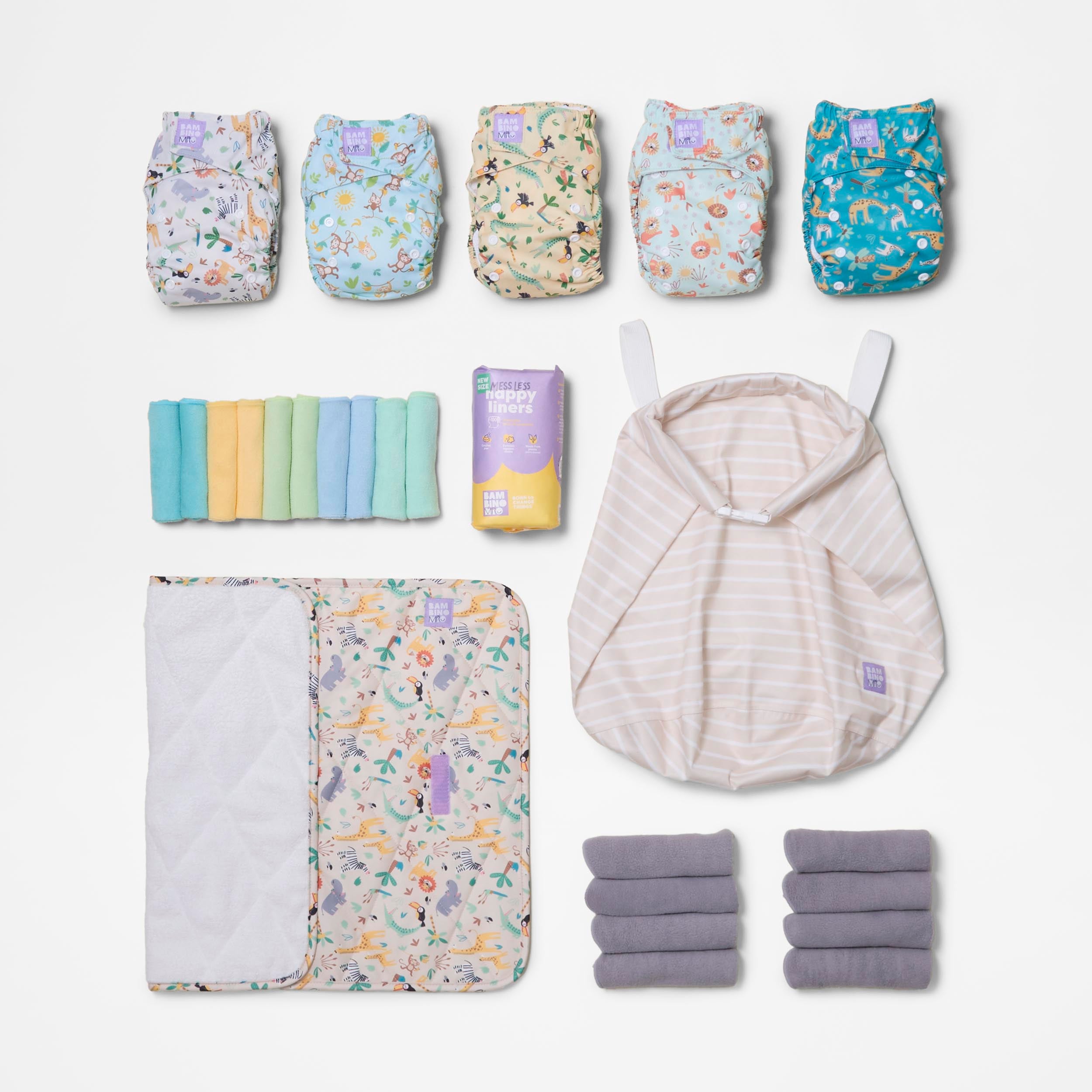 The Newborn Reusable Nappy Starter Bundle in Wild Life - Bambino Mio (UK)