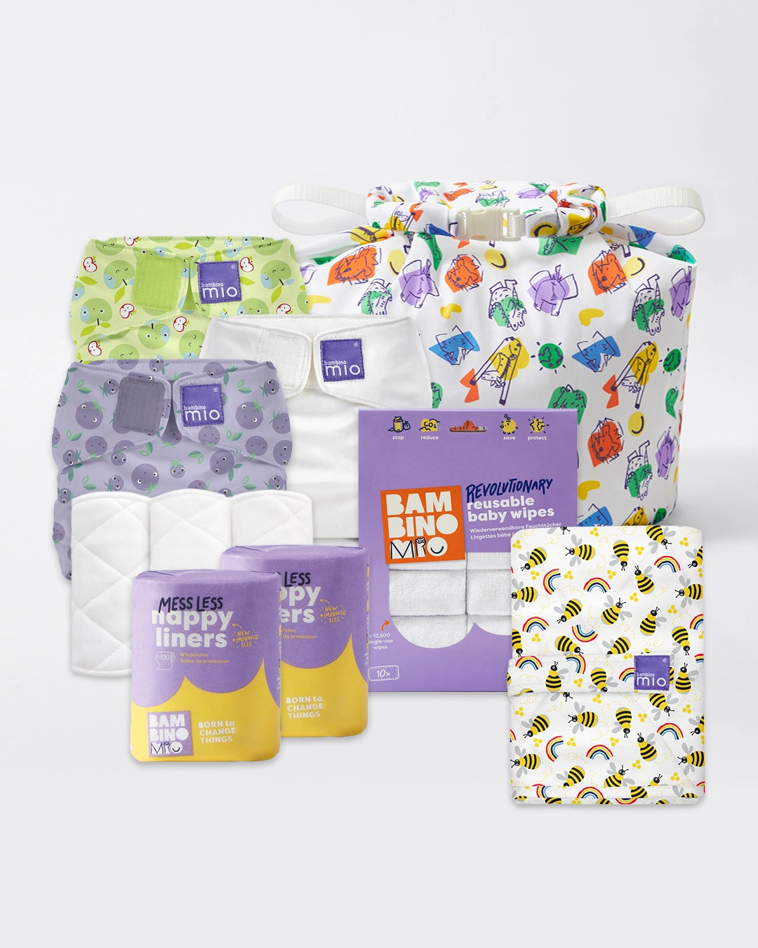 Reusable Nappy Bundle (3 months to toddler) - Cute Fruit - Bambino Mio (UK)