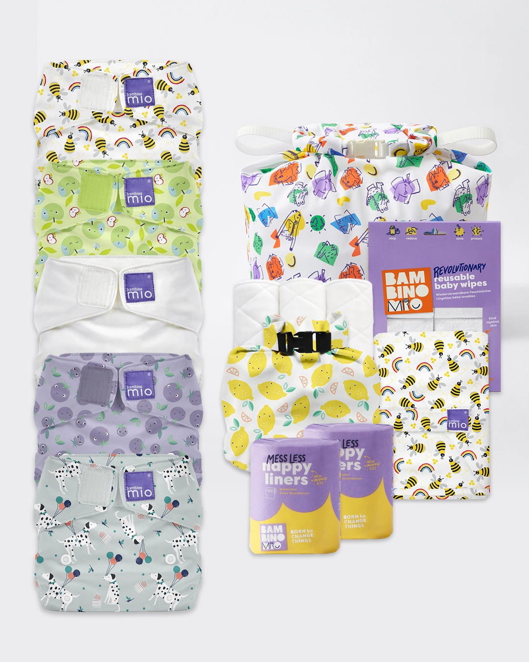 Reusable Nappy Bundle (3 months to toddler) - Cute Fruit - Bambino Mio (UK)