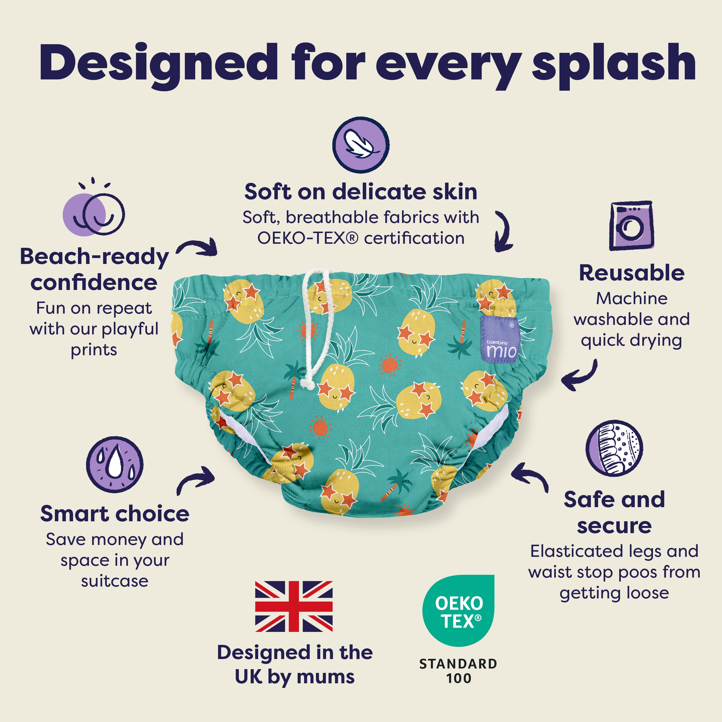 Reusable Swim Nappy in Pineapple Party - Bambino Mio (UK)
