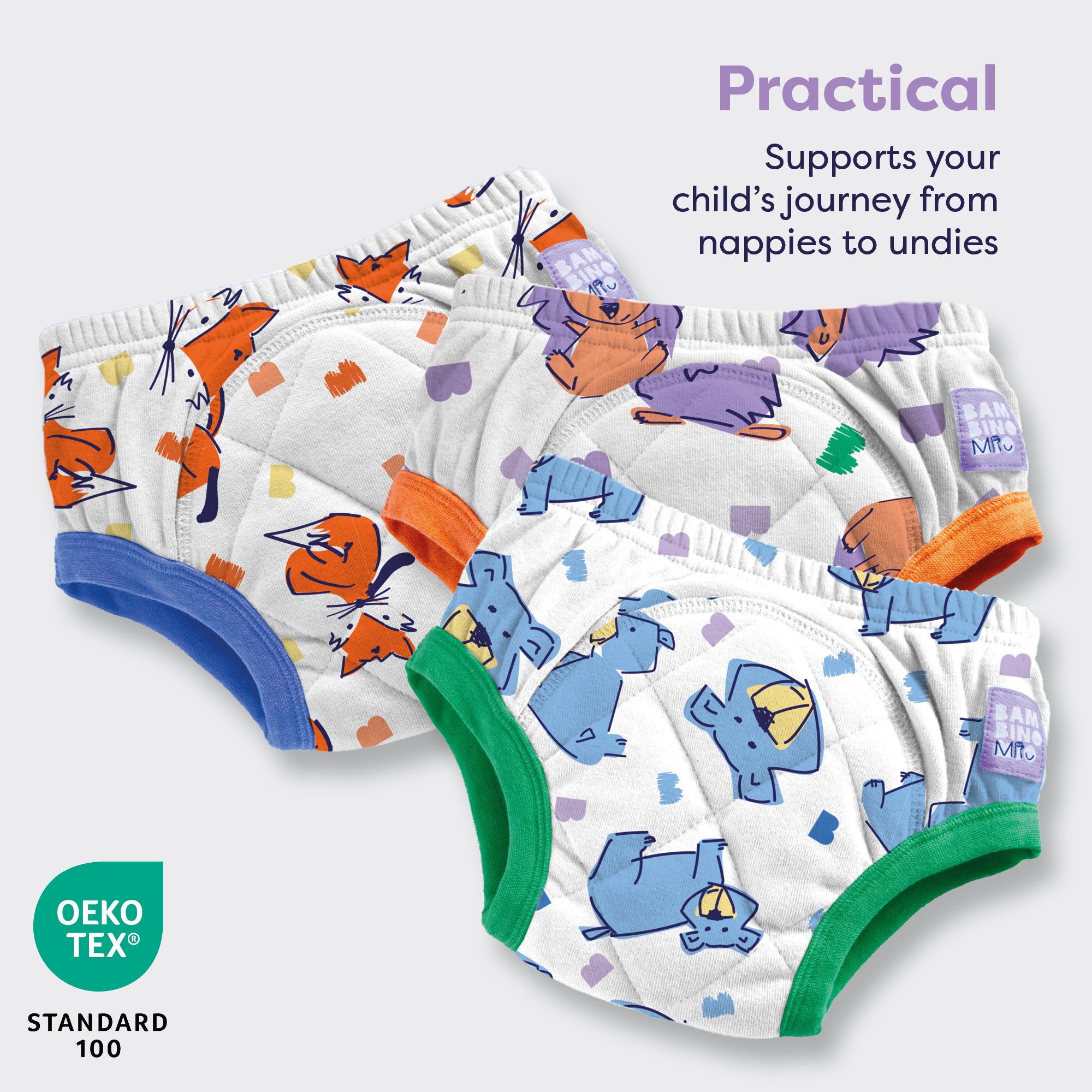 3 Pack Reusable Potty Training Pants in Outdoor Animals - Bambino Mio (UK)
