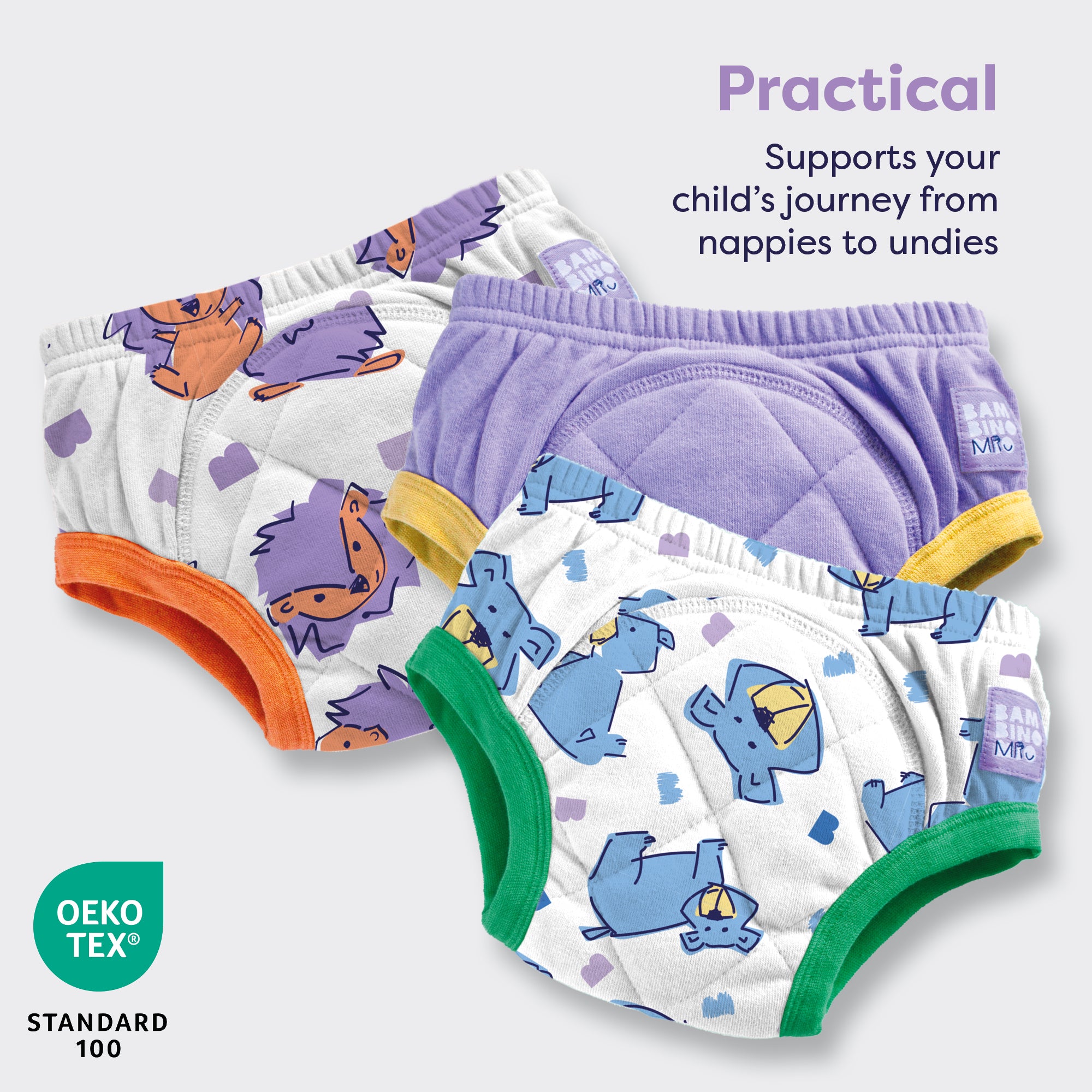 3 Pack Reusable Potty Training Pants in Bold Animals - Bambino Mio (UK)