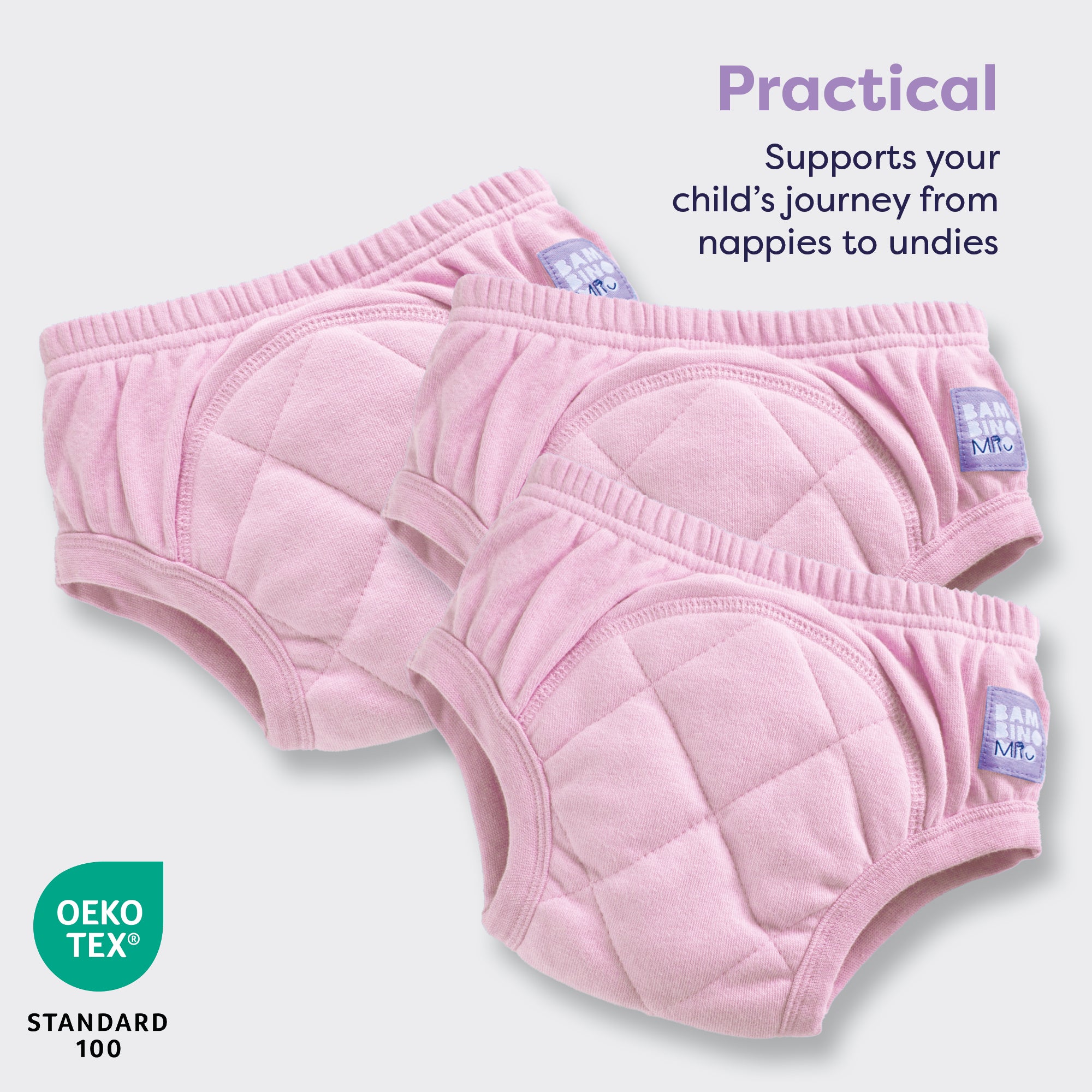 3 Pack Reusable Potty Training Pants in Light Pink - Bambino Mio (UK)