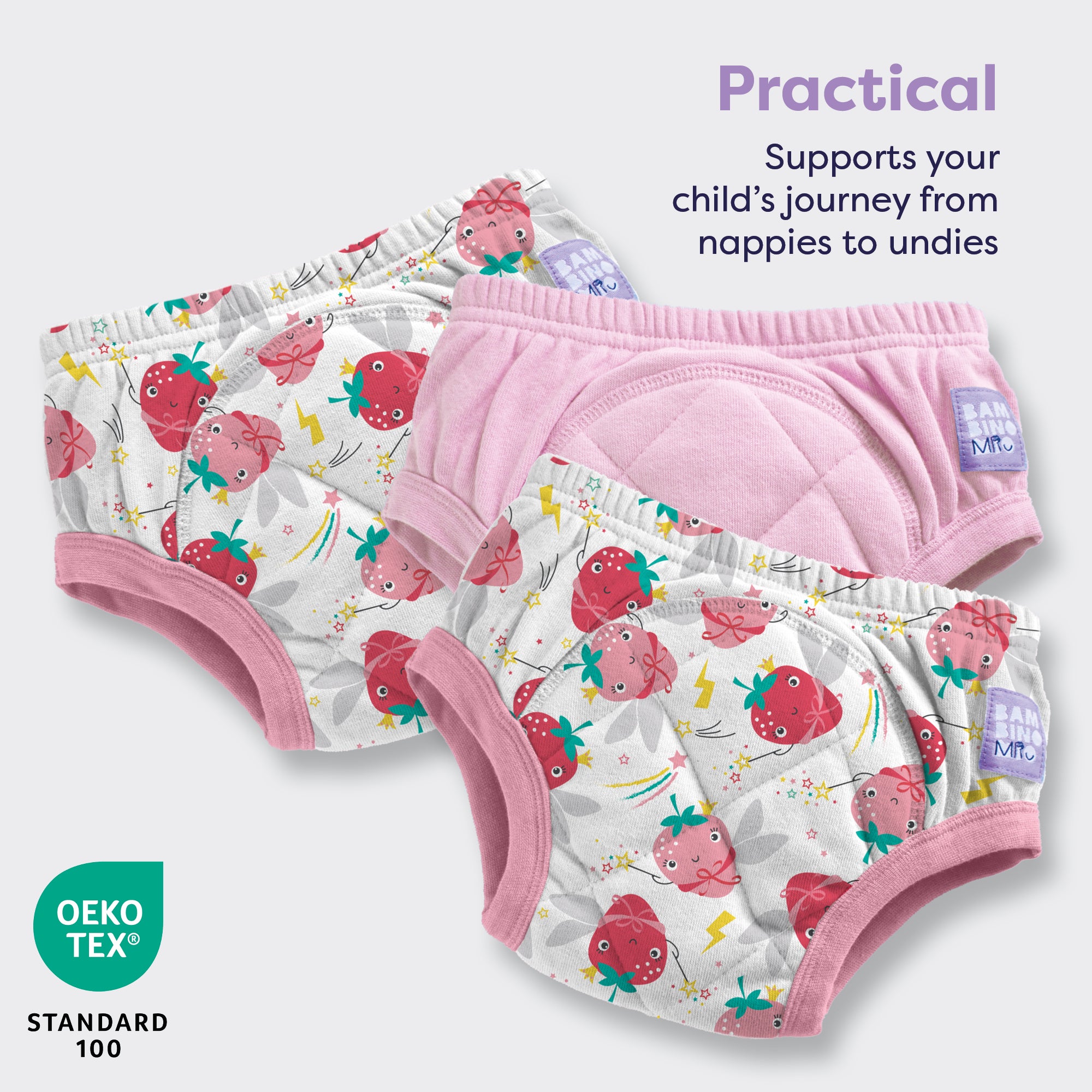 3 Pack Reusable Potty Training Pants in Strawberry Pink - Bambino Mio (UK)
