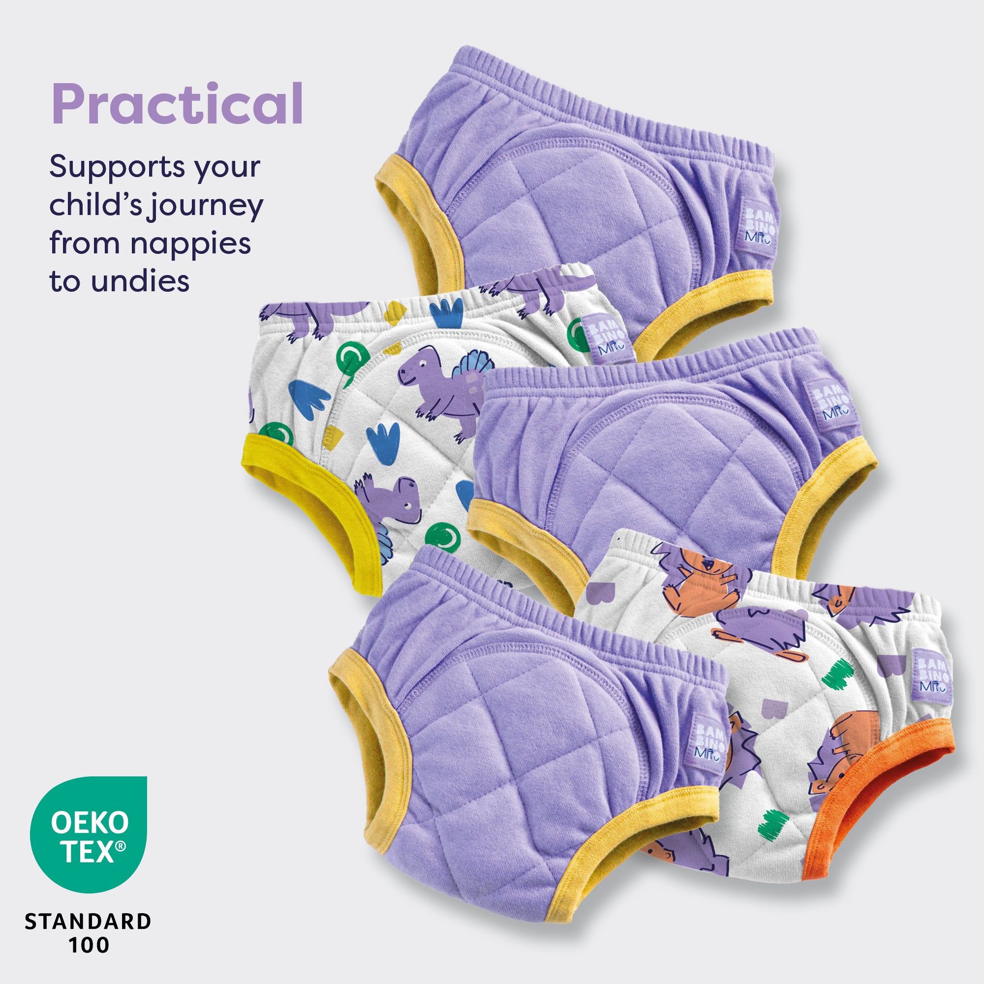 5 Pack Reusable Potty Training Pants in Purple Roar - Enhanced Design