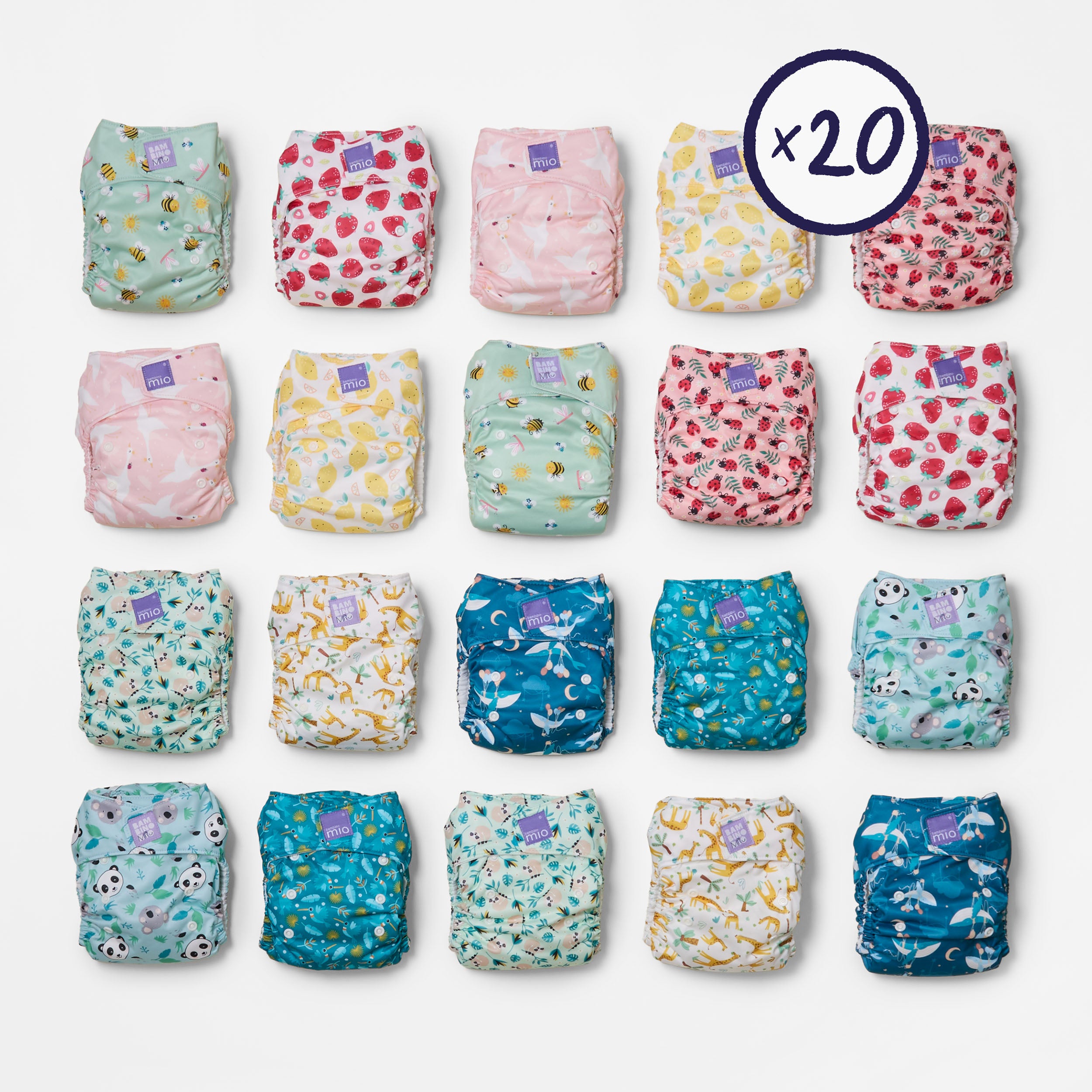 20 Pack Miosolo All-in-One Reusable Nappy in Bugs Life & Animals - Bambino Mio (UK)