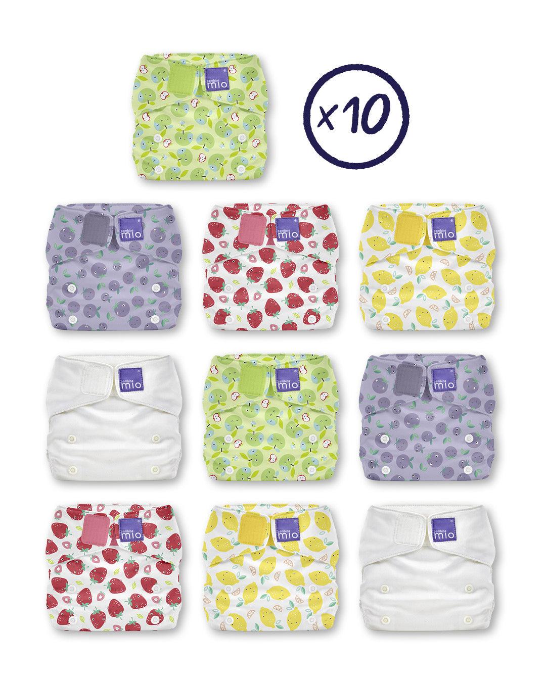 The Miosolo Classic 10 Nappy Bundle in Cute Fruit - Bambino Mio (UK)