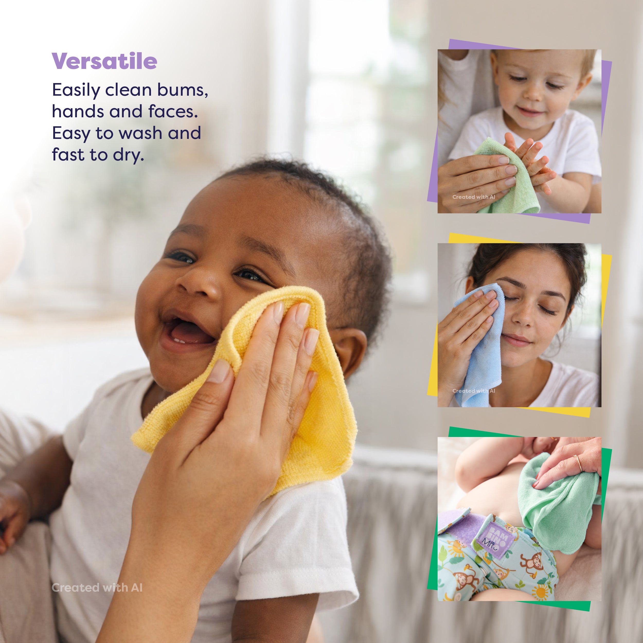 Reusable Baby Wipes for Sensitive Skin in Paintbox Pastels - Bambino Mio (UK)