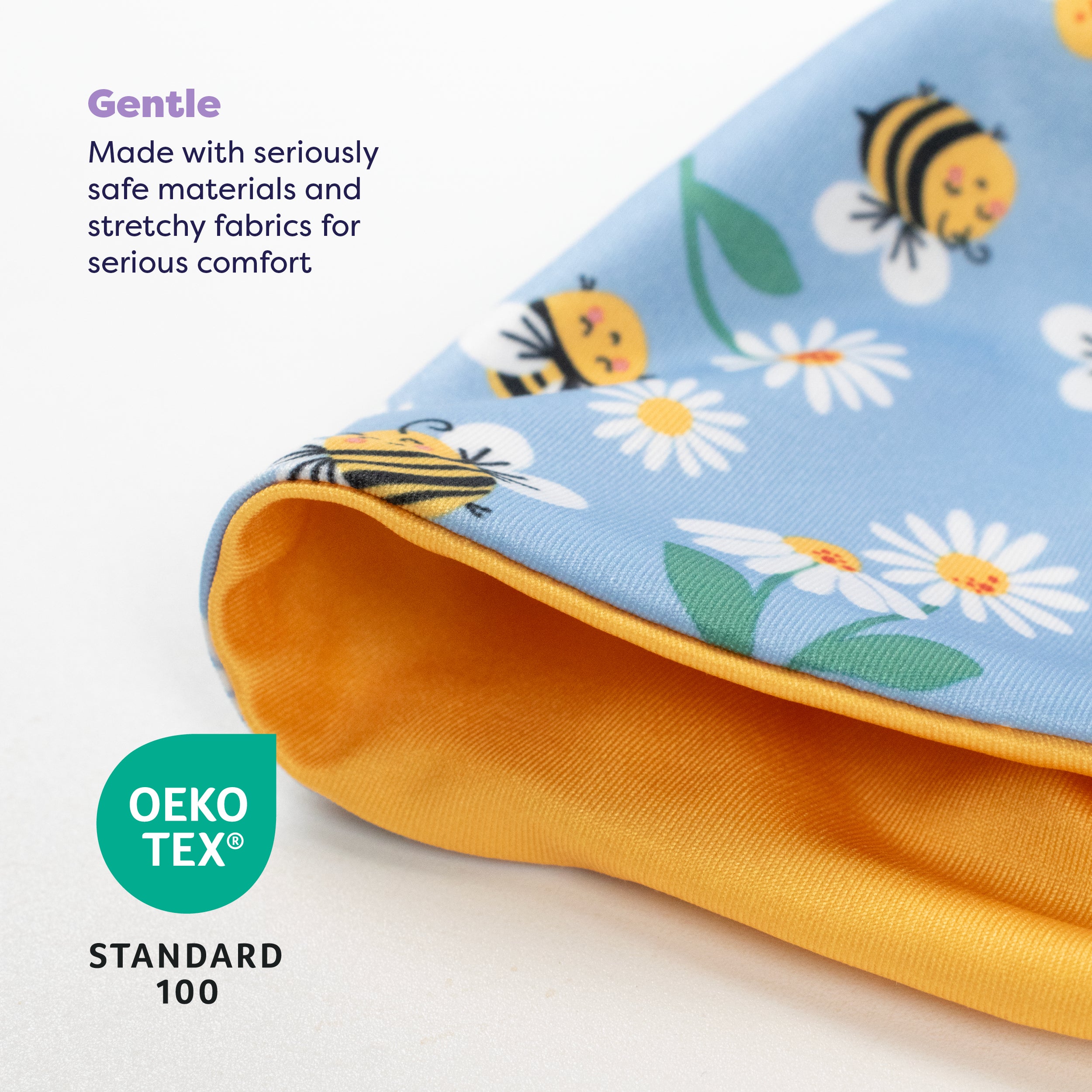 UPF 40+ Reversible Swim Hat for Babies and Toddlers in Busy Bees- NEW! - Bambino Mio (UK)