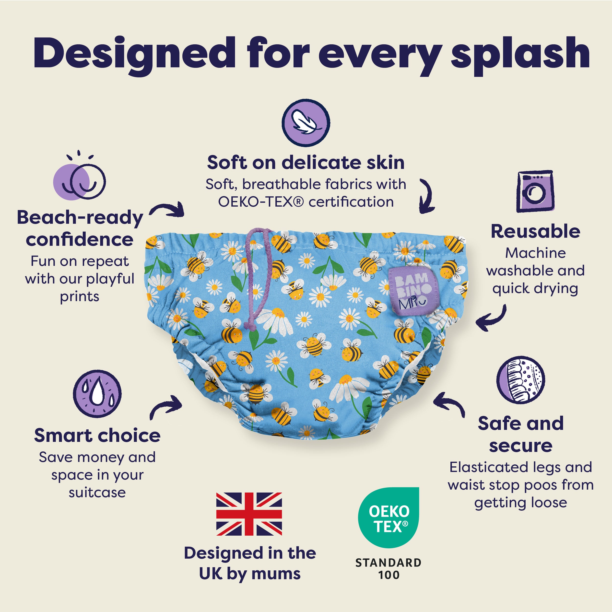 Reusable Swim Nappy in Busy Bees - Bambino Mio (UK)