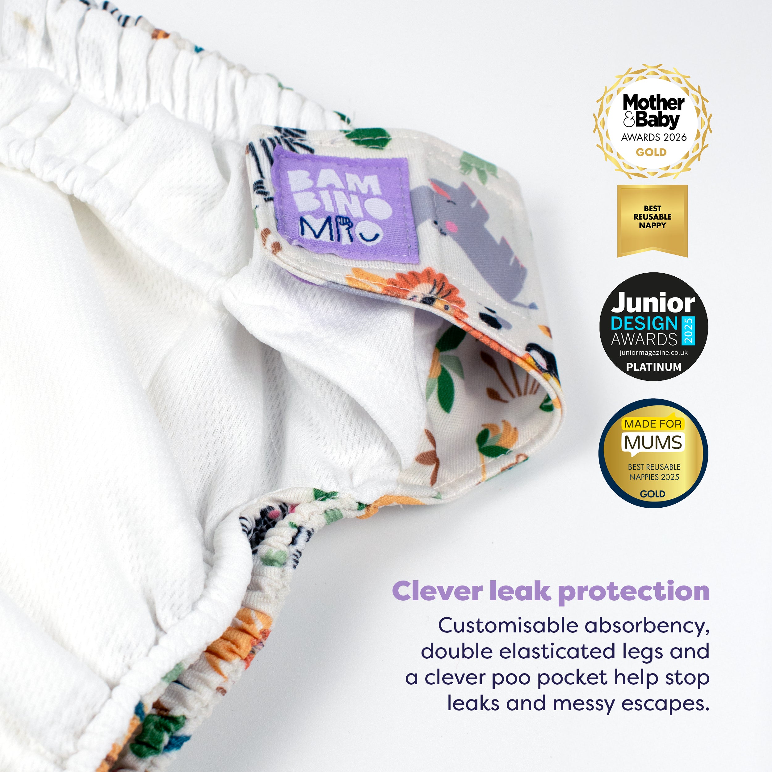 Revolutionary Reusable Nappy Bundle 5 Pack in Wild Life - Bambino Mio (UK)