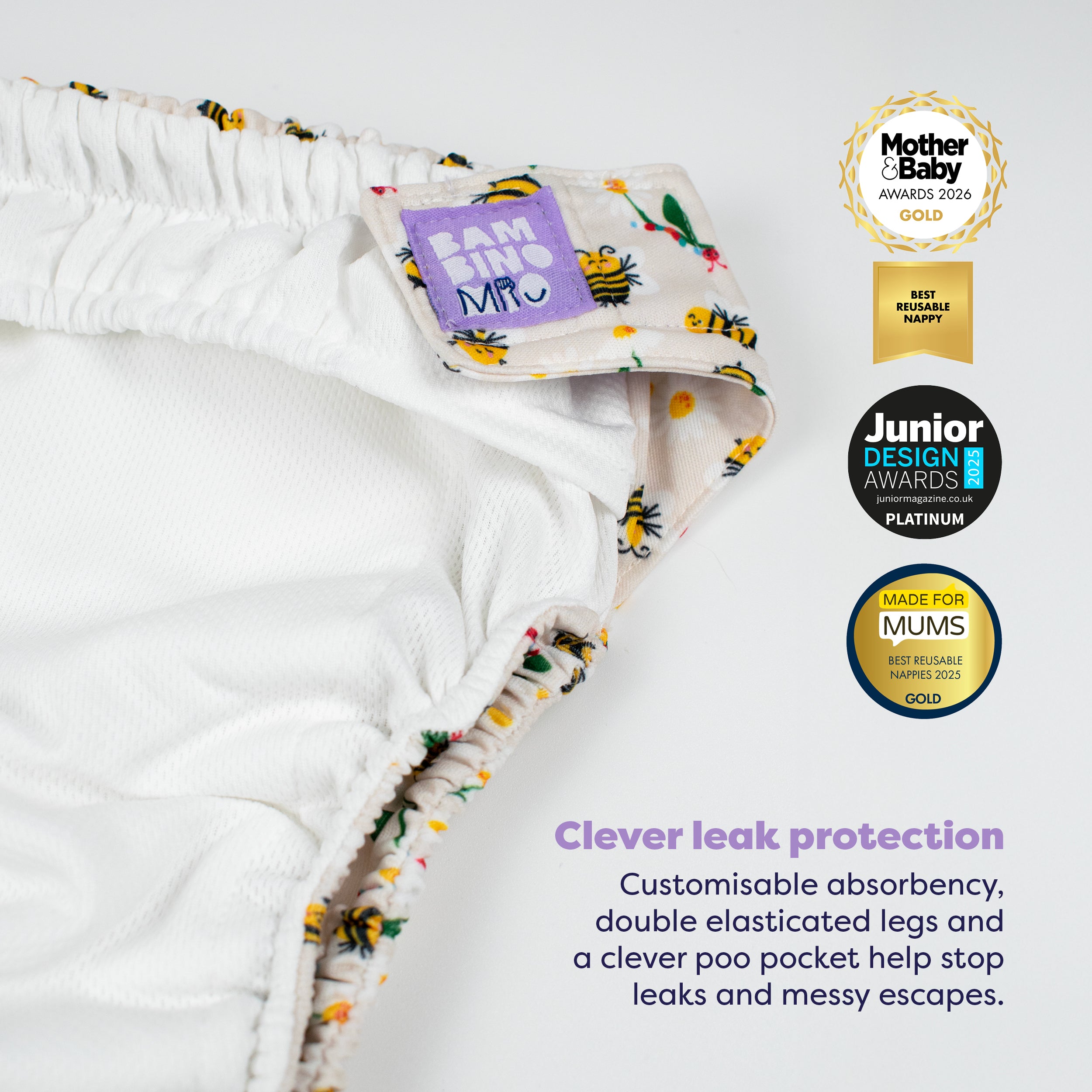 Reusable Cloth Nappy in Busy Bees from Newborn to Potty | Bambino