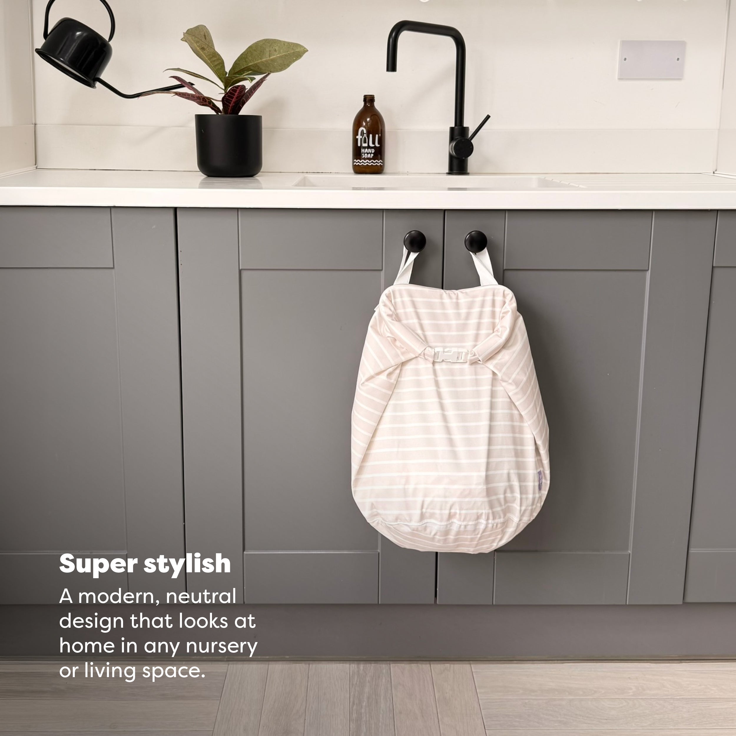 Stay-At-Home Waterproof Wet Nappy Bag in Neutral Stripe - Bambino Mio (UK)
