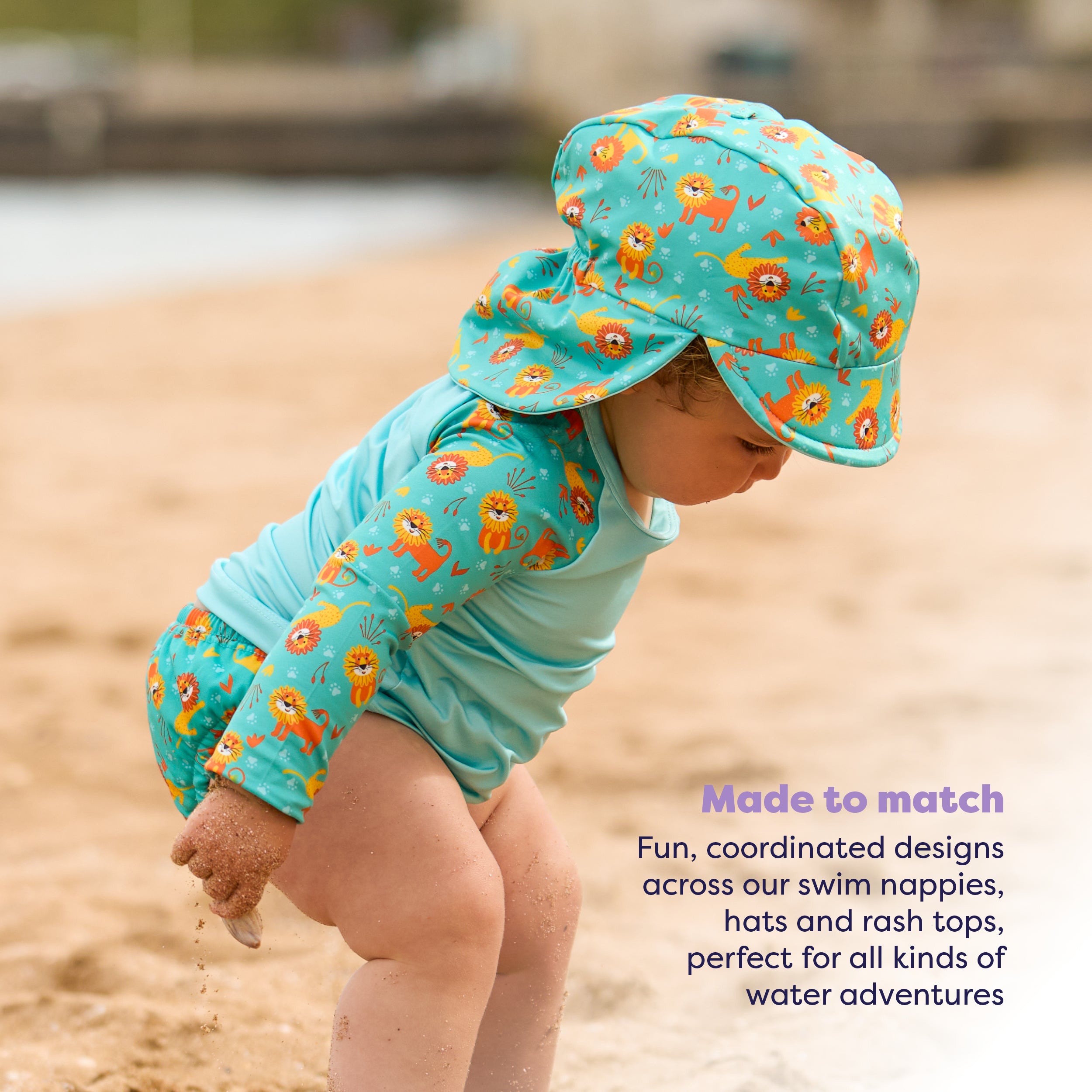UPF 40+ Reversible Swim Hat for Babies and Toddlers in Cool Cats - NEW! - Bambino Mio (UK)