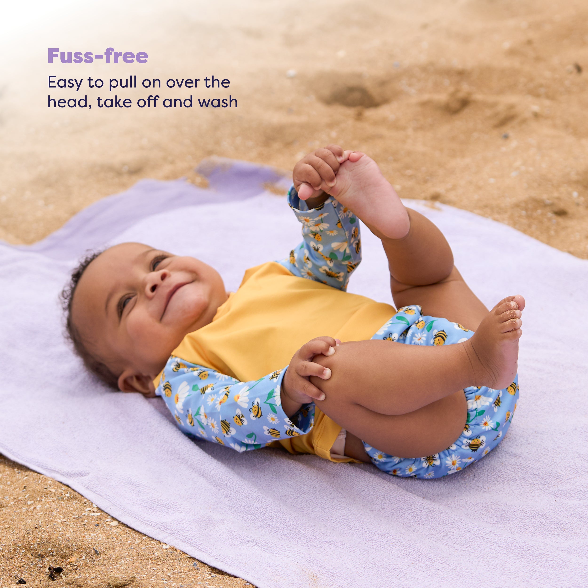 UPF 40+ Soft and Gentle Protective Swim Rash Vest in Busy Bees - NEW! - Bambino Mio (UK)