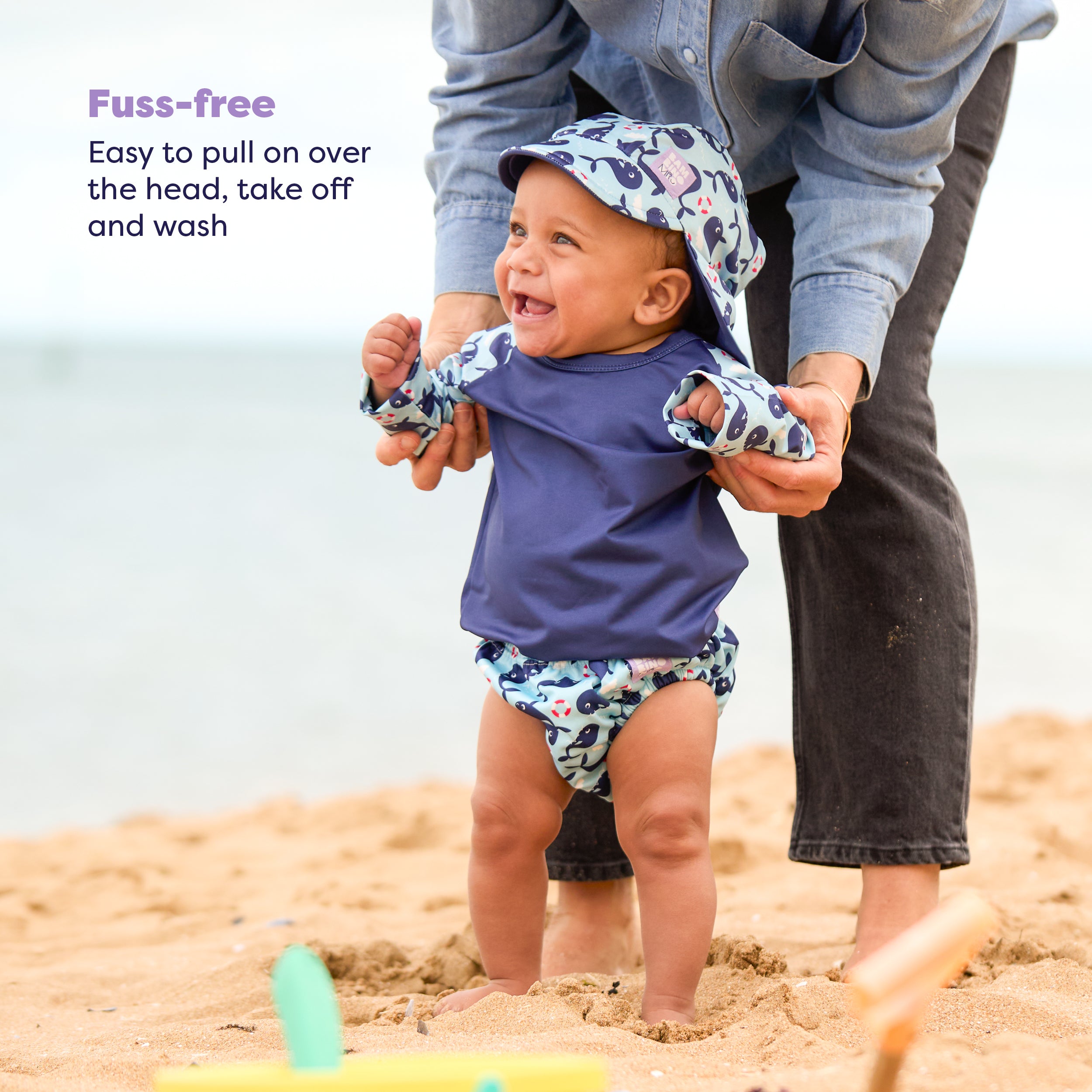 UPF 40+ Soft and Gentle Protective Swim Rash Vest in Whale Wharf- NEW! - Bambino Mio (UK)