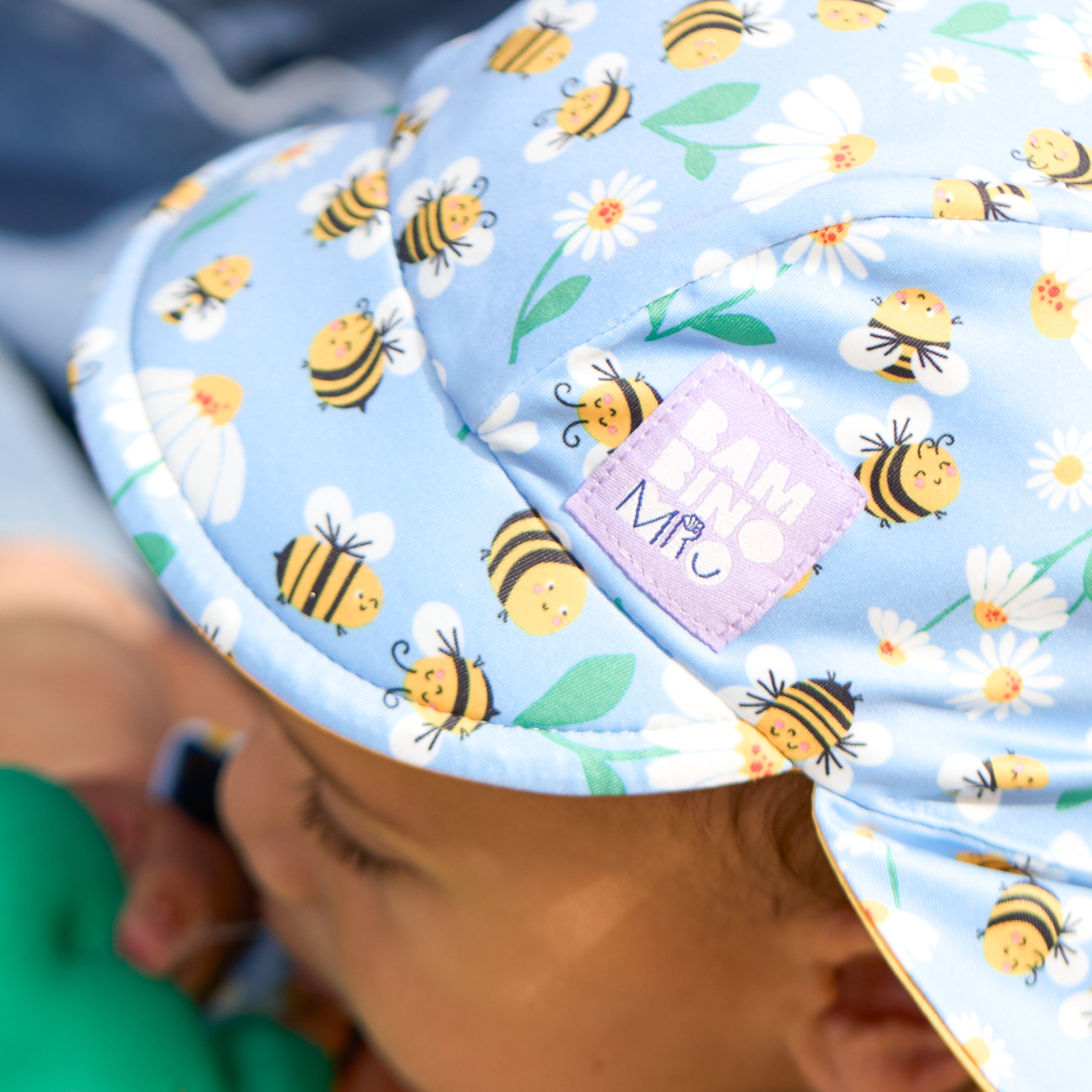 UPF 40+ Reversible Swim Hat for Babies and Toddlers in Busy Bees- NEW! - Bambino Mio (UK)