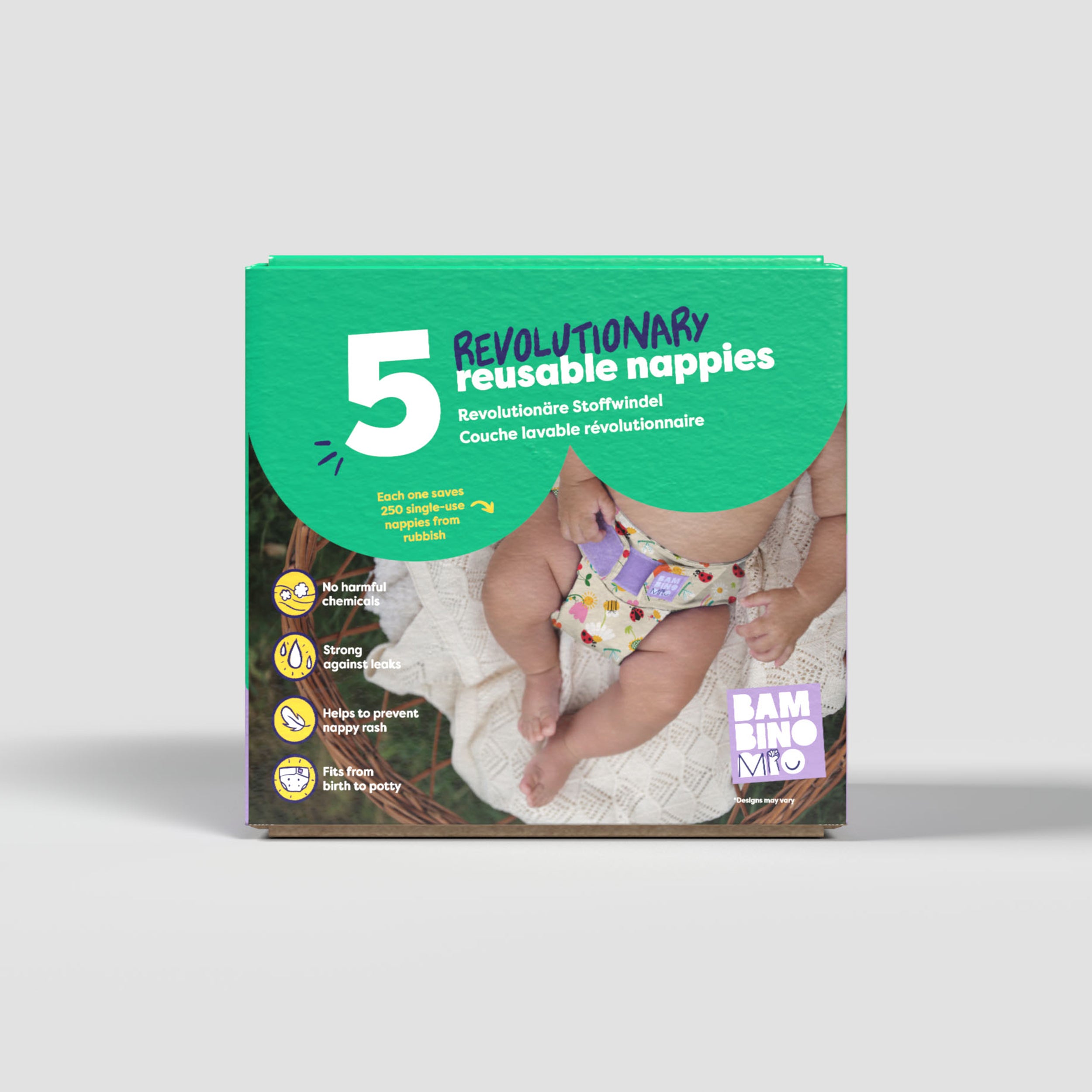 Revolutionary Reusable Nappy Bundle 5 Pack in Wild Life - Bambino Mio (UK)