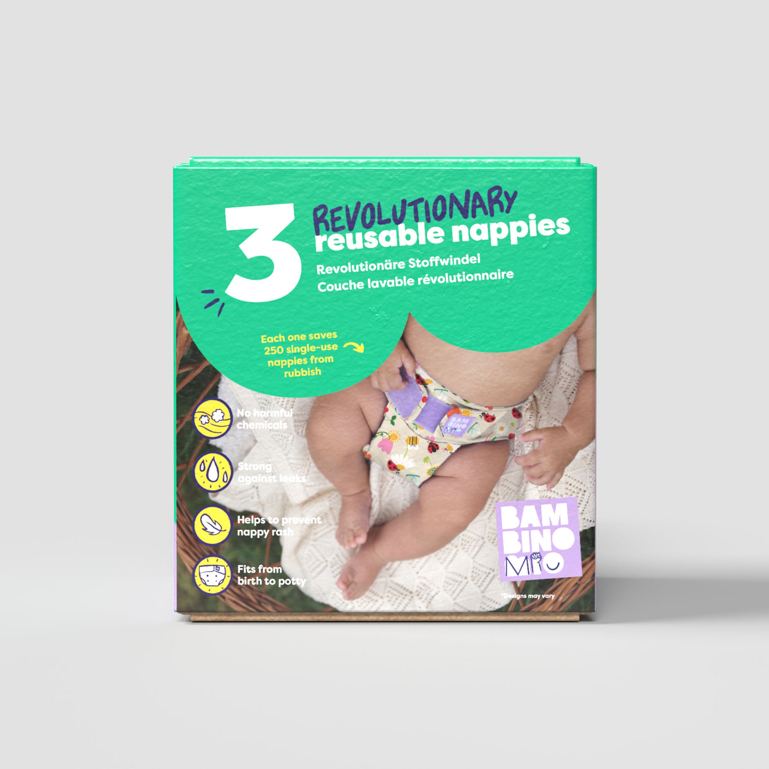 Revolutionary Try-Me-Trio Reusable Nappy Bundle in Garden Party - Bambino Mio (UK)