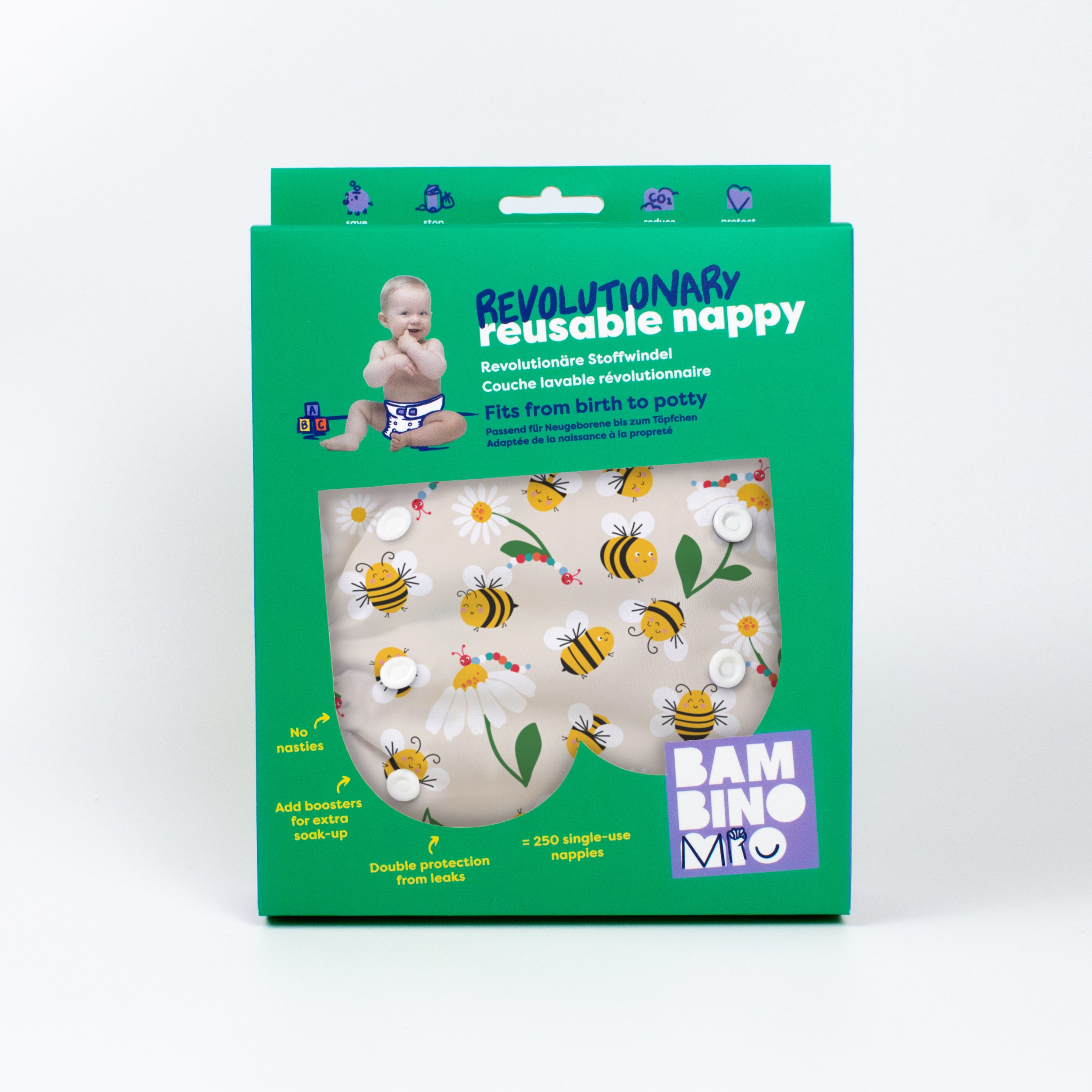 Revolutionary Reusable Nappy in Busy Bees- NEW! - Bambino Mio (UK)